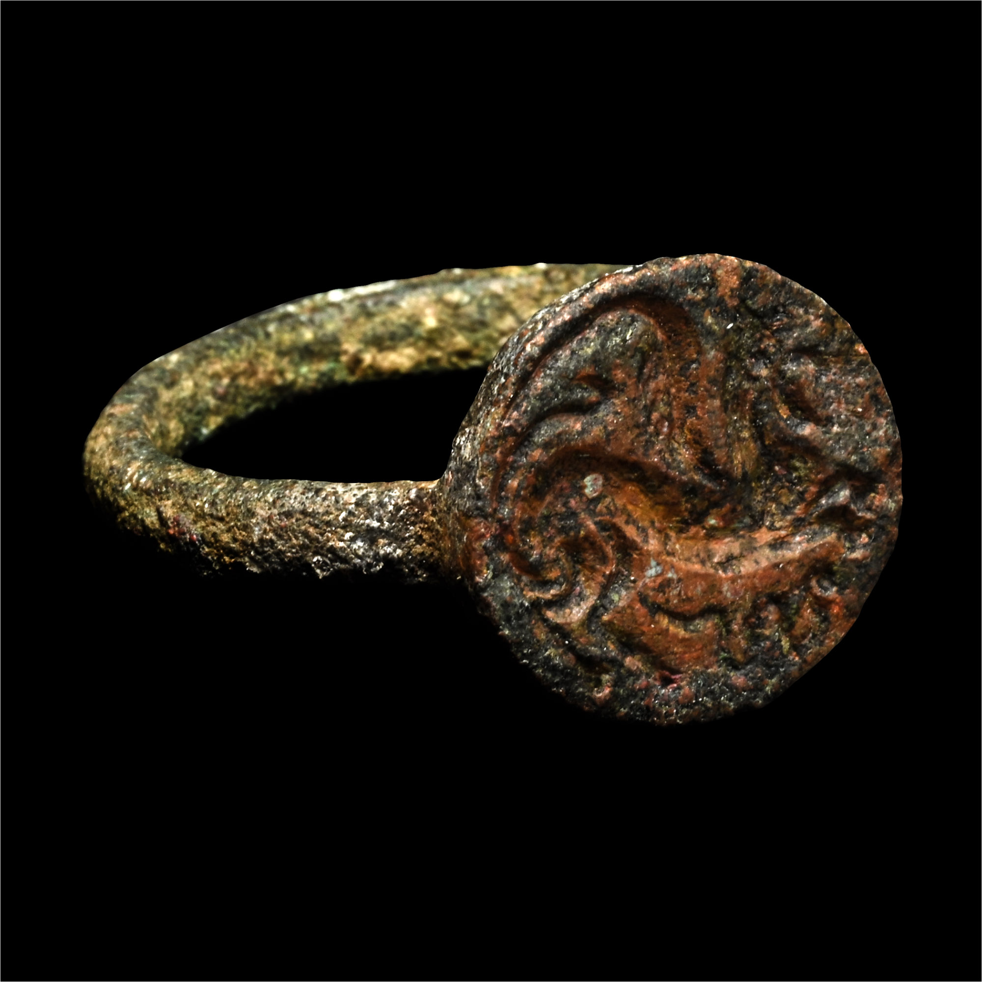 Large Late Roman Bronze Ring with Gryphon with Snake