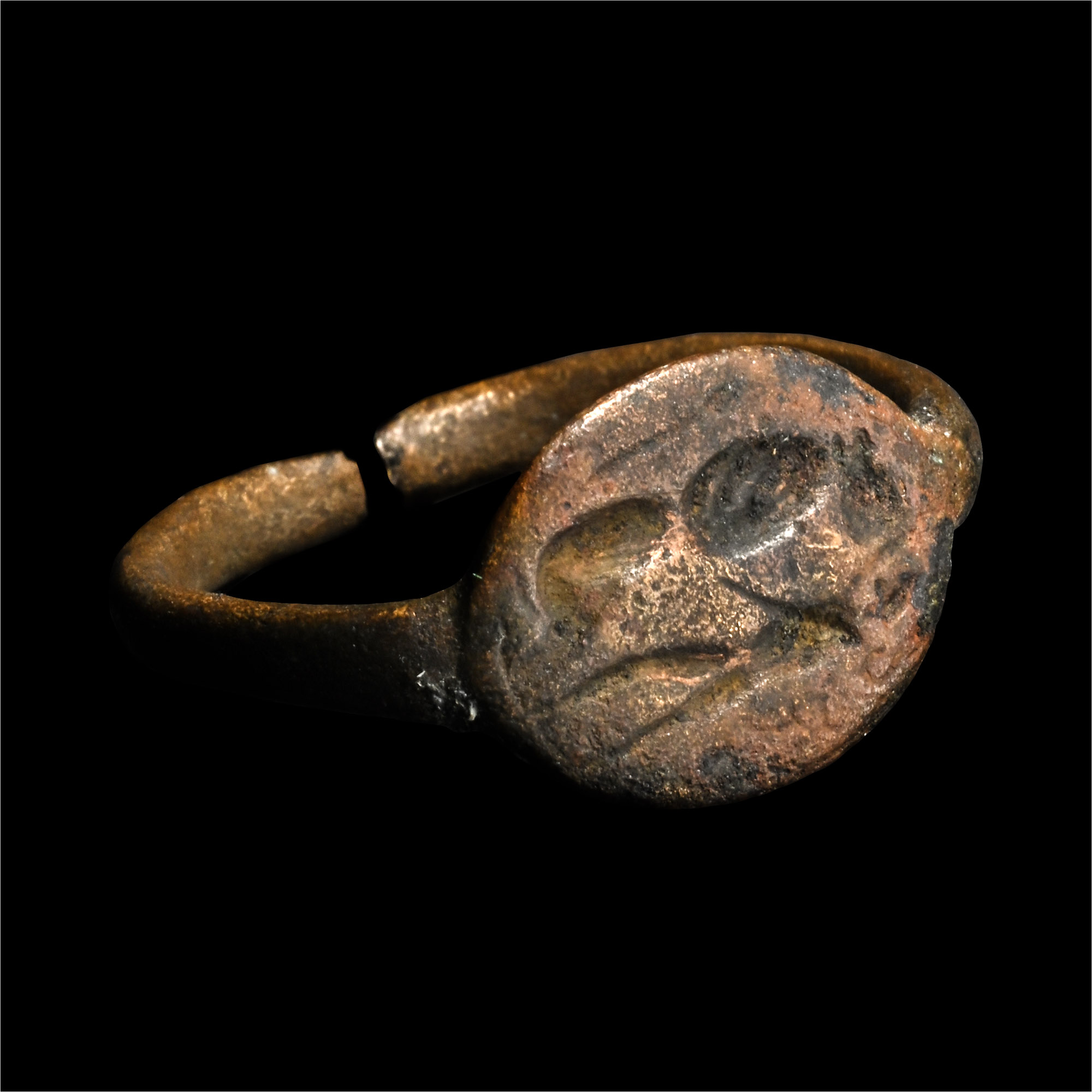 Large Greek Bronze Ring with Combat Scene