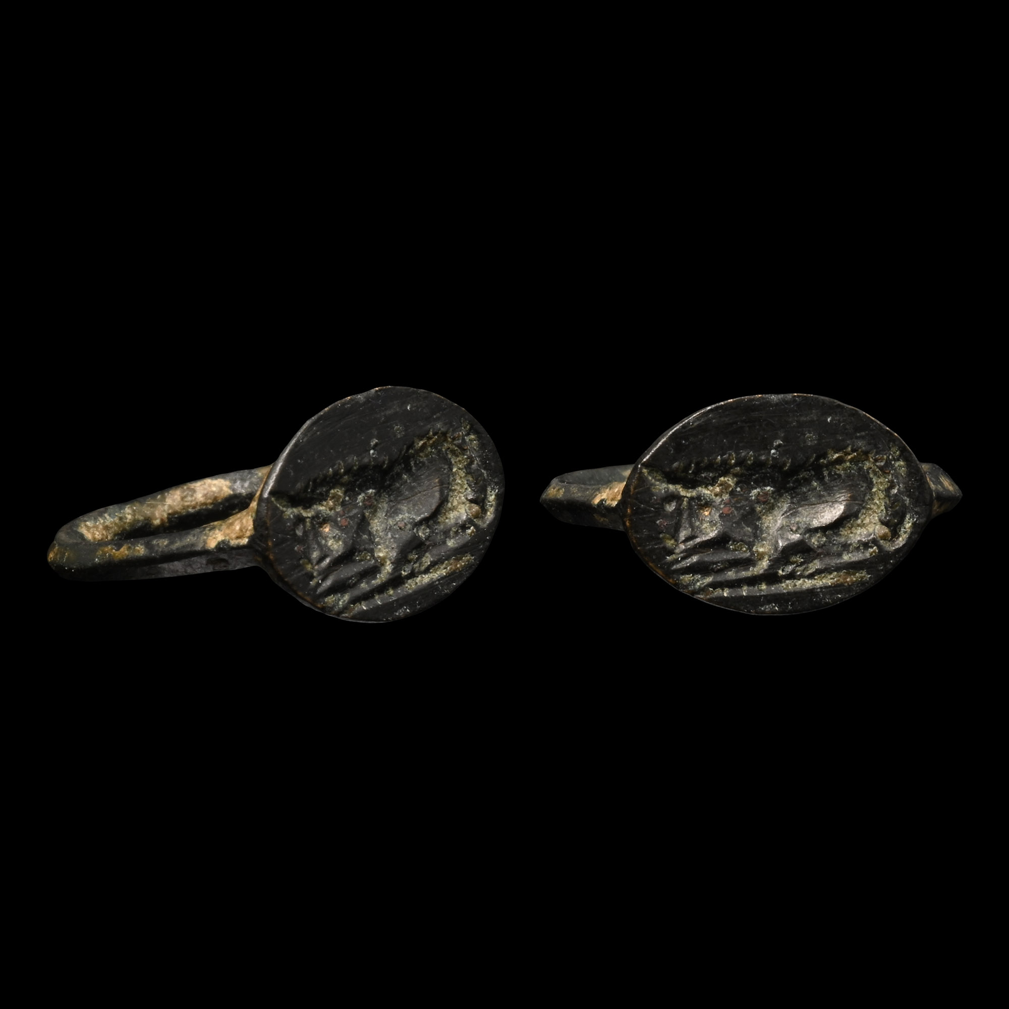 Greek Child's Bronze Ring with Recumbent Bull