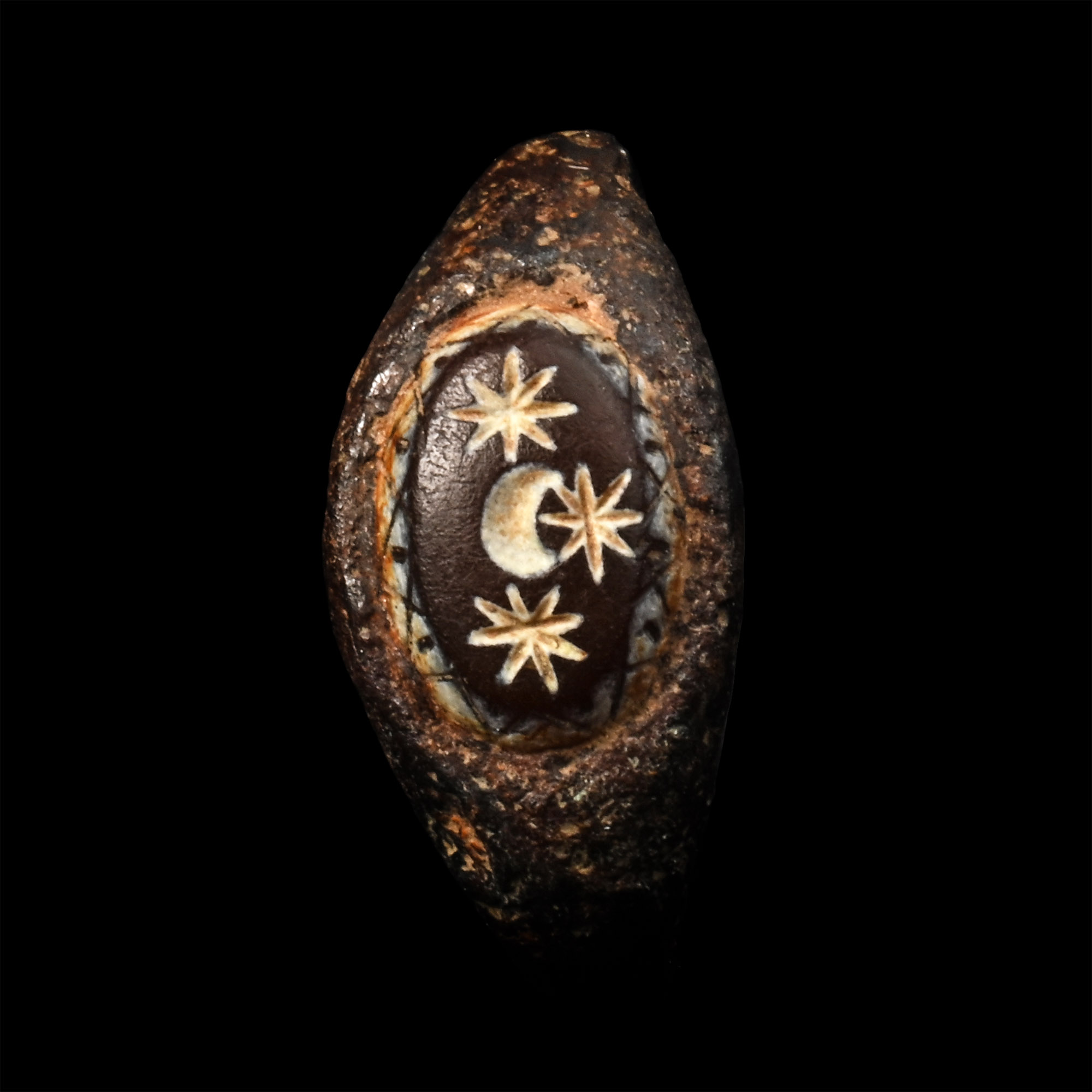 Roman Bronze Ring with Moon and Stars Gemstone