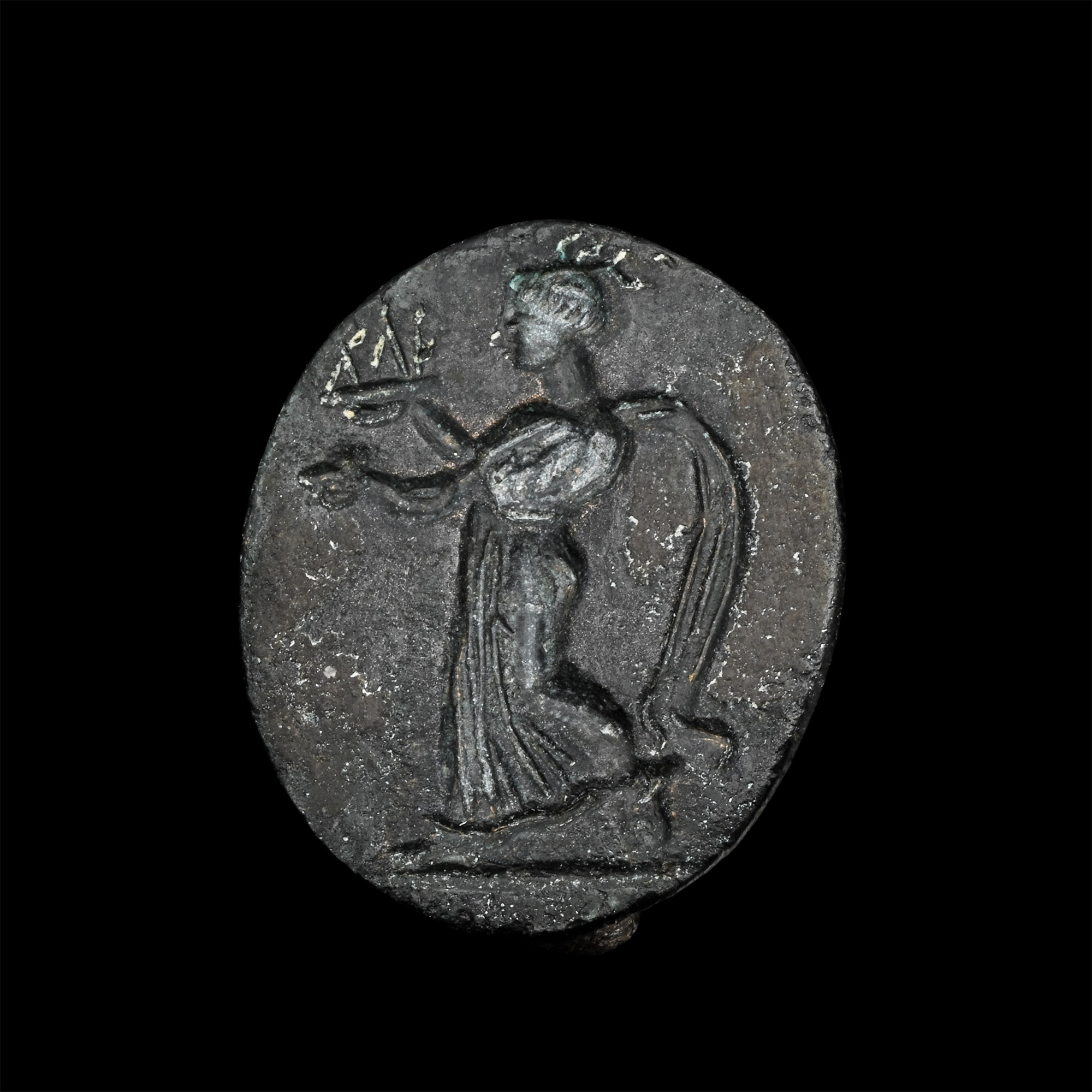Large Greek Bronze Ring Bezel with Goddess