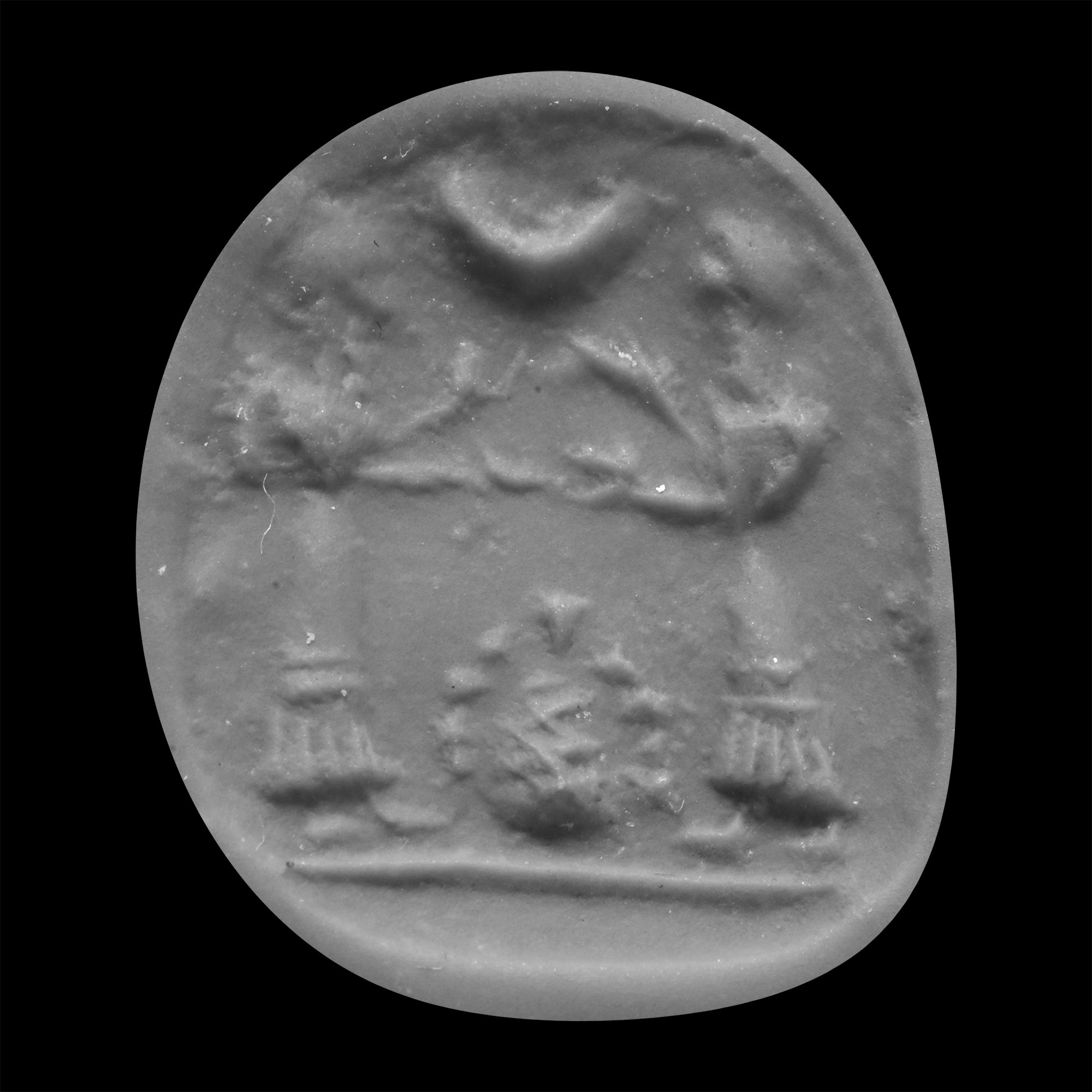 Western Asiatic Pink Stone Stamp Seal with Offering Scene