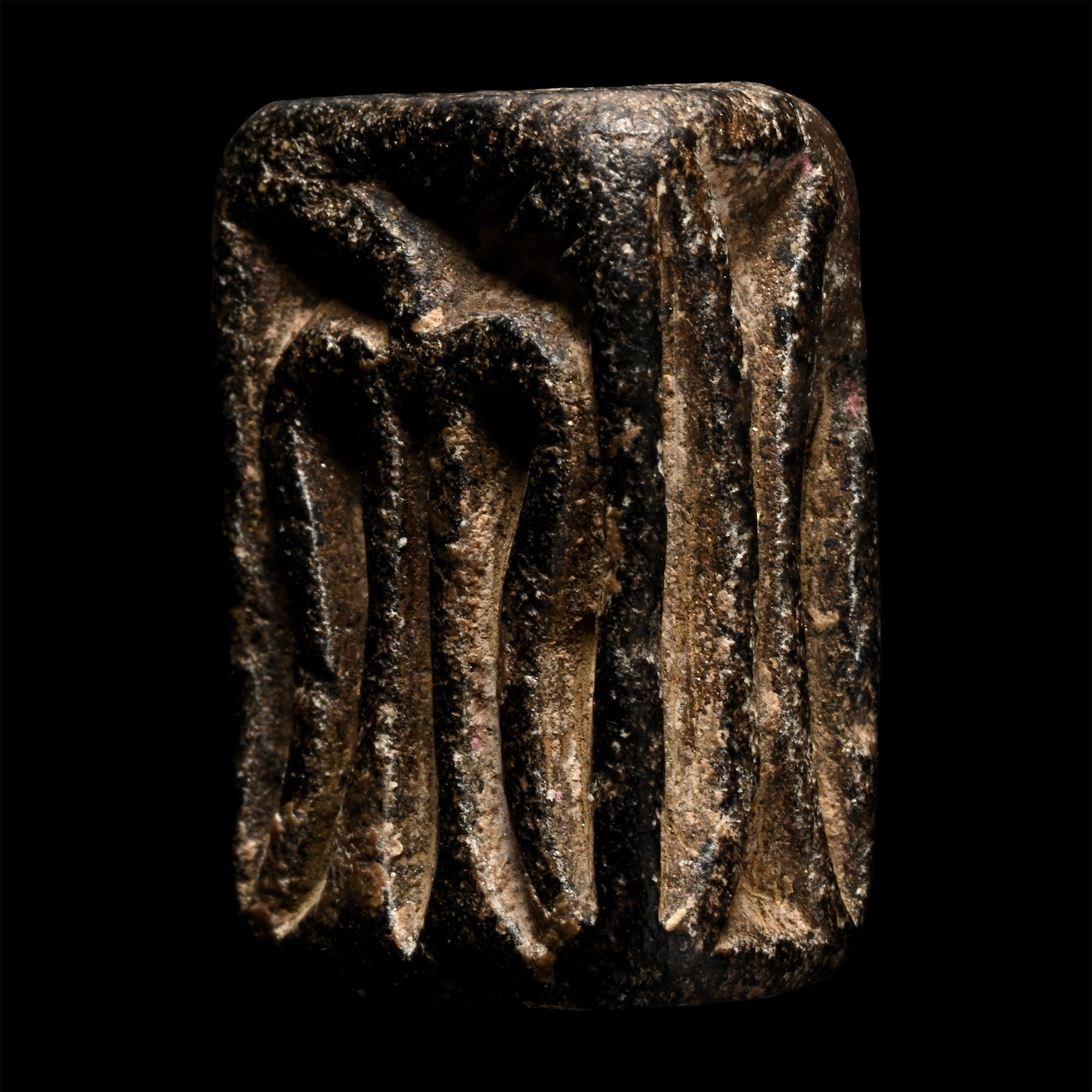 Western Asiatic Black Stone Four-Sided Stamp Seal with Geometric Designs
