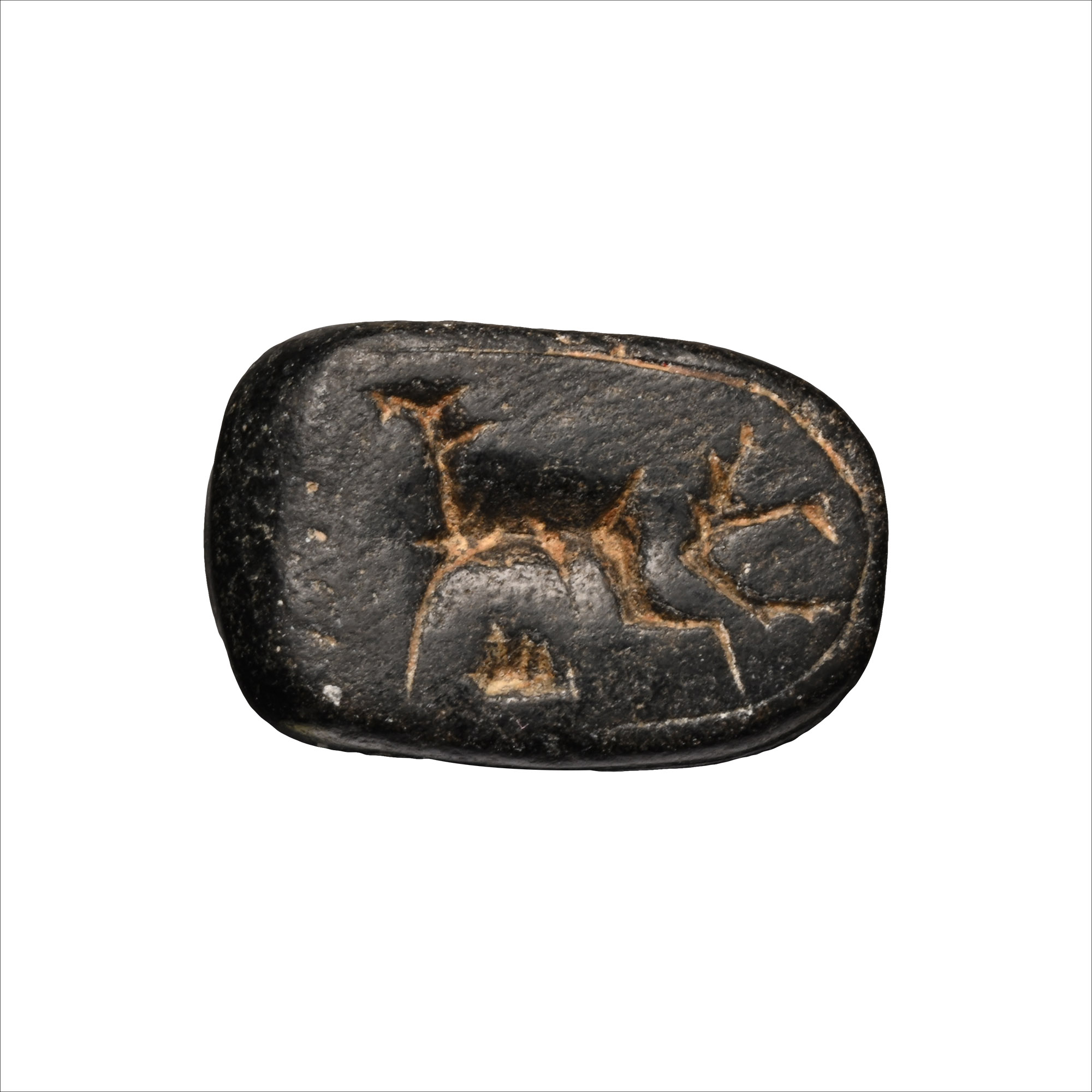 Western Asiatic Black Stone Animal Amulet with Engraved Animal