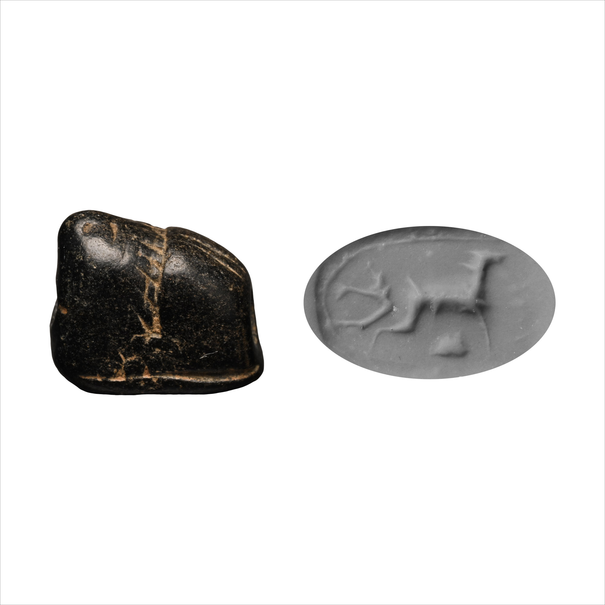 Western Asiatic Black Stone Animal Amulet with Engraved Animal