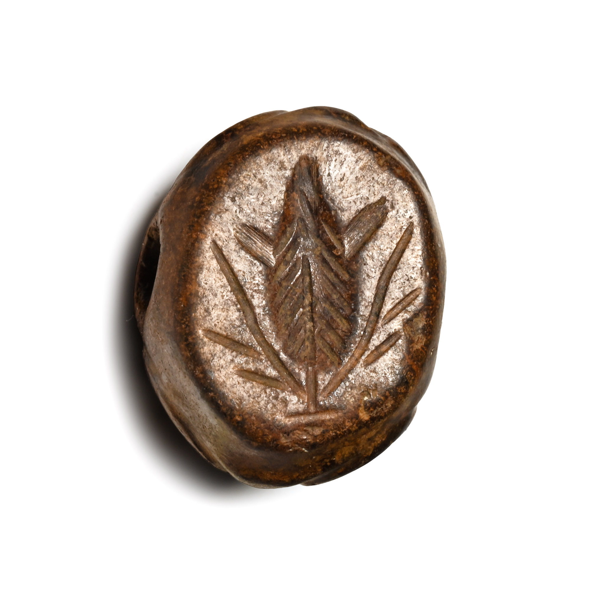 Sasanian Brown Stone Stamp Seal with Flower
