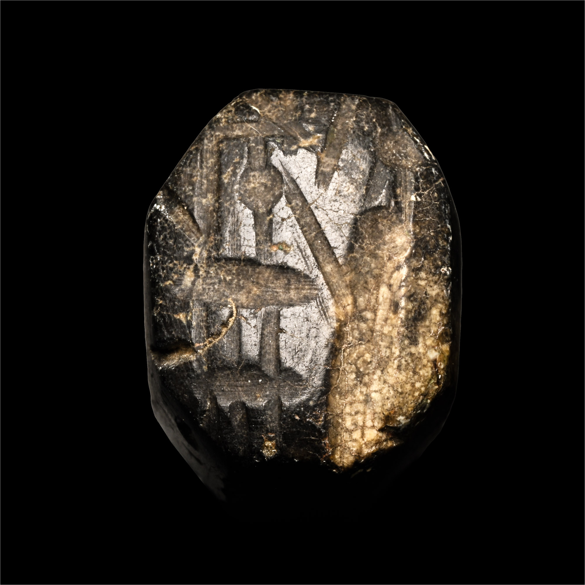 Neo-Babylonian Mottled Brown Stone Stamp Seal with Figure