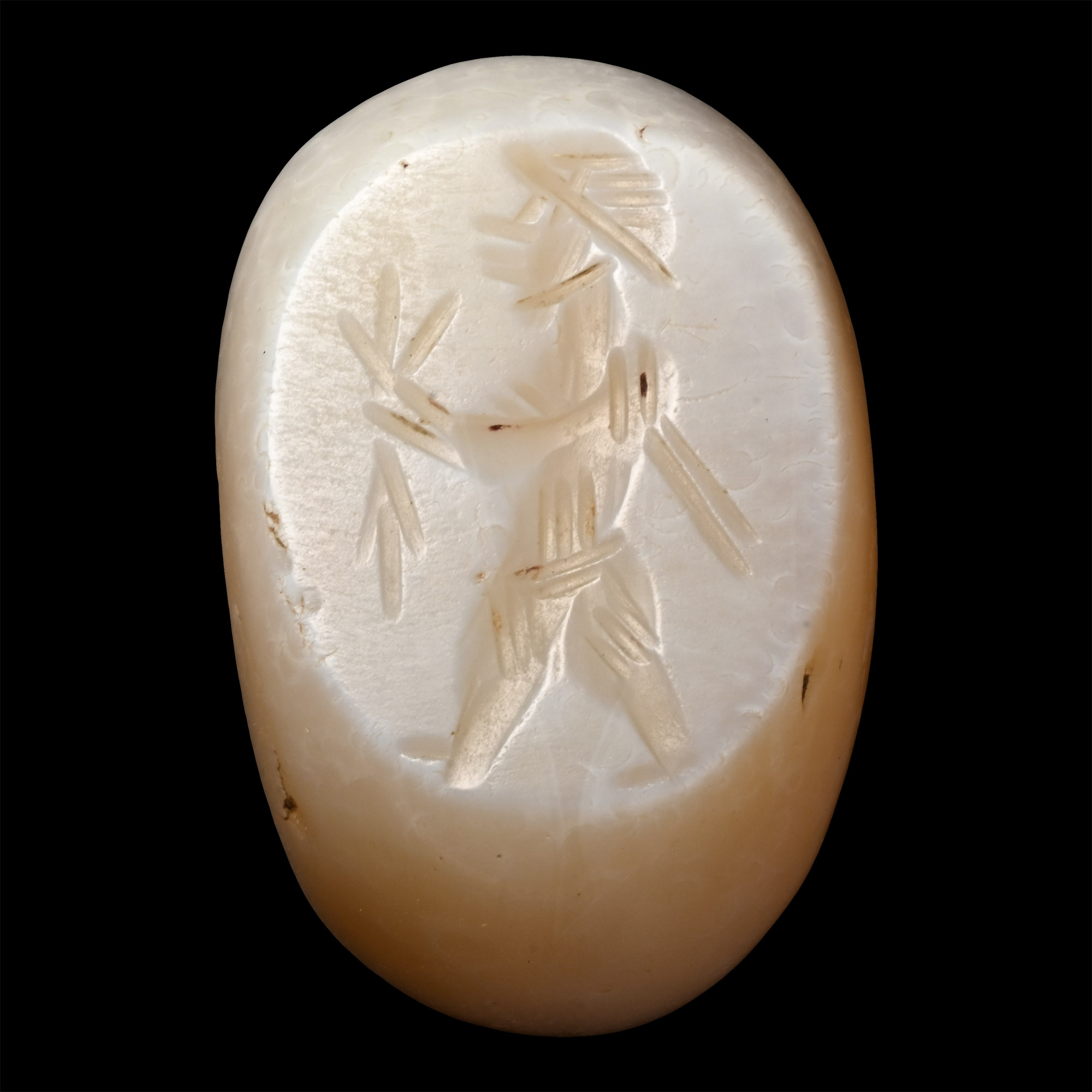 Sasanian White Speckled Cream Stone Stamp Seal with Figure