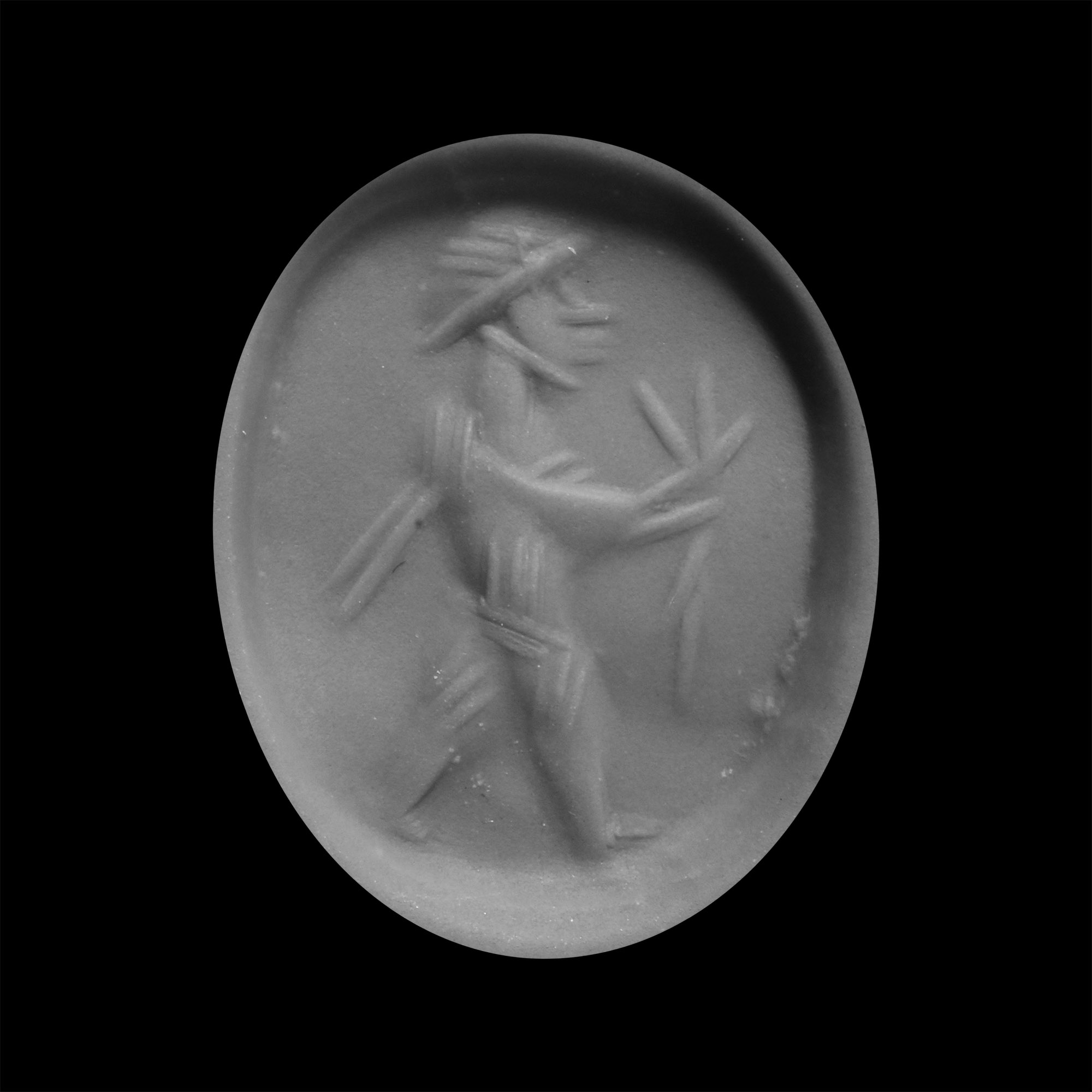 Sasanian White Speckled Cream Stone Stamp Seal with Figure