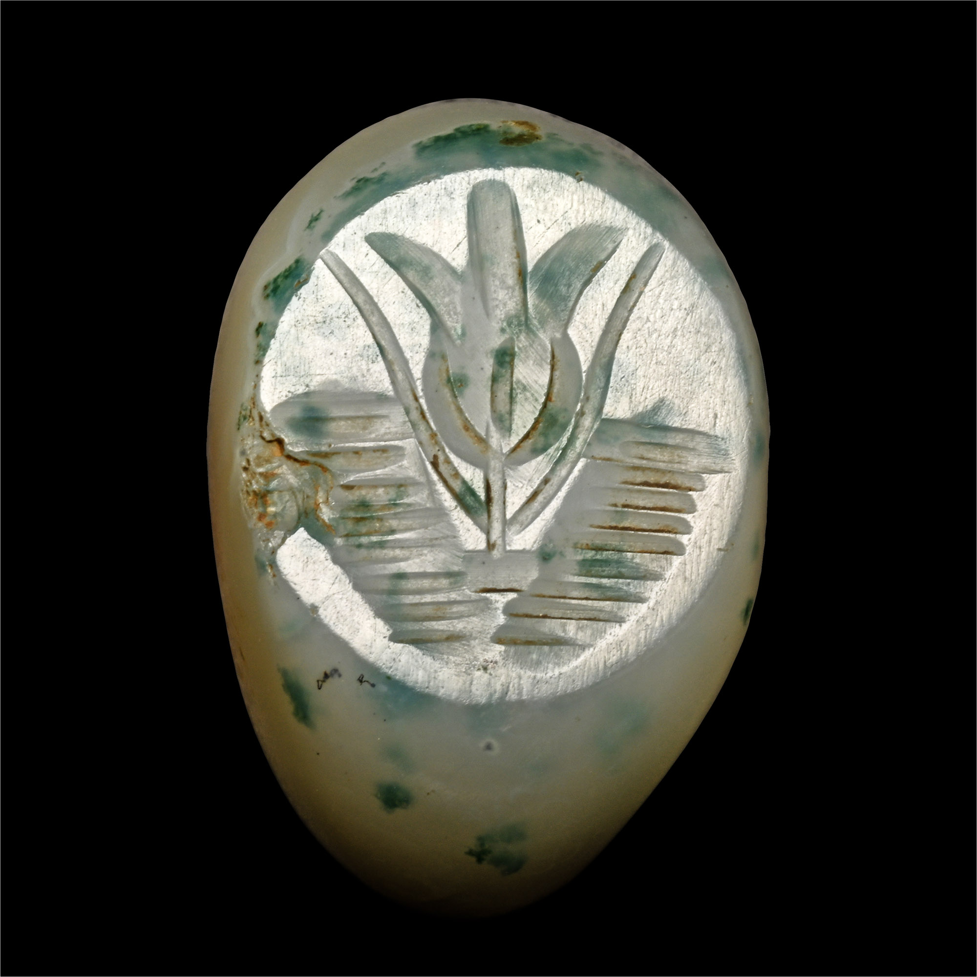 Sasanian Moss Agate Stamp Seal with Flower