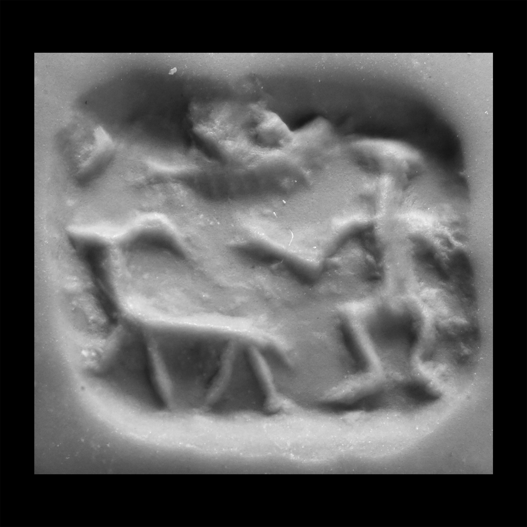 Western Asiatic Black Stone Stamp Seal with Figure and Animals