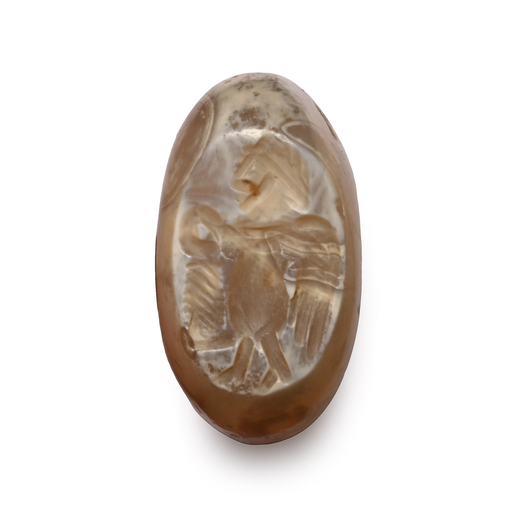 Sasanian Banded Agate Stamp Seal with Winged Goddess