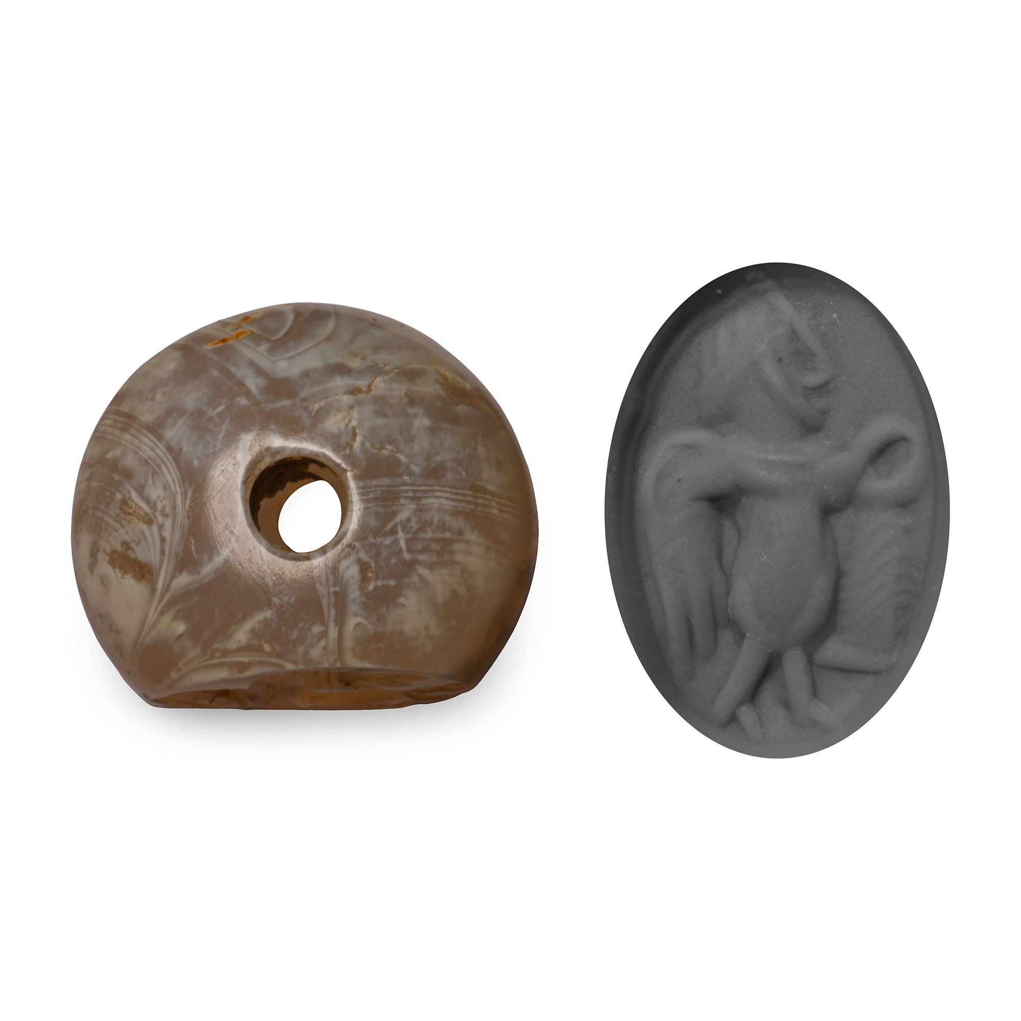 Sasanian Banded Agate Stamp Seal with Winged Goddess