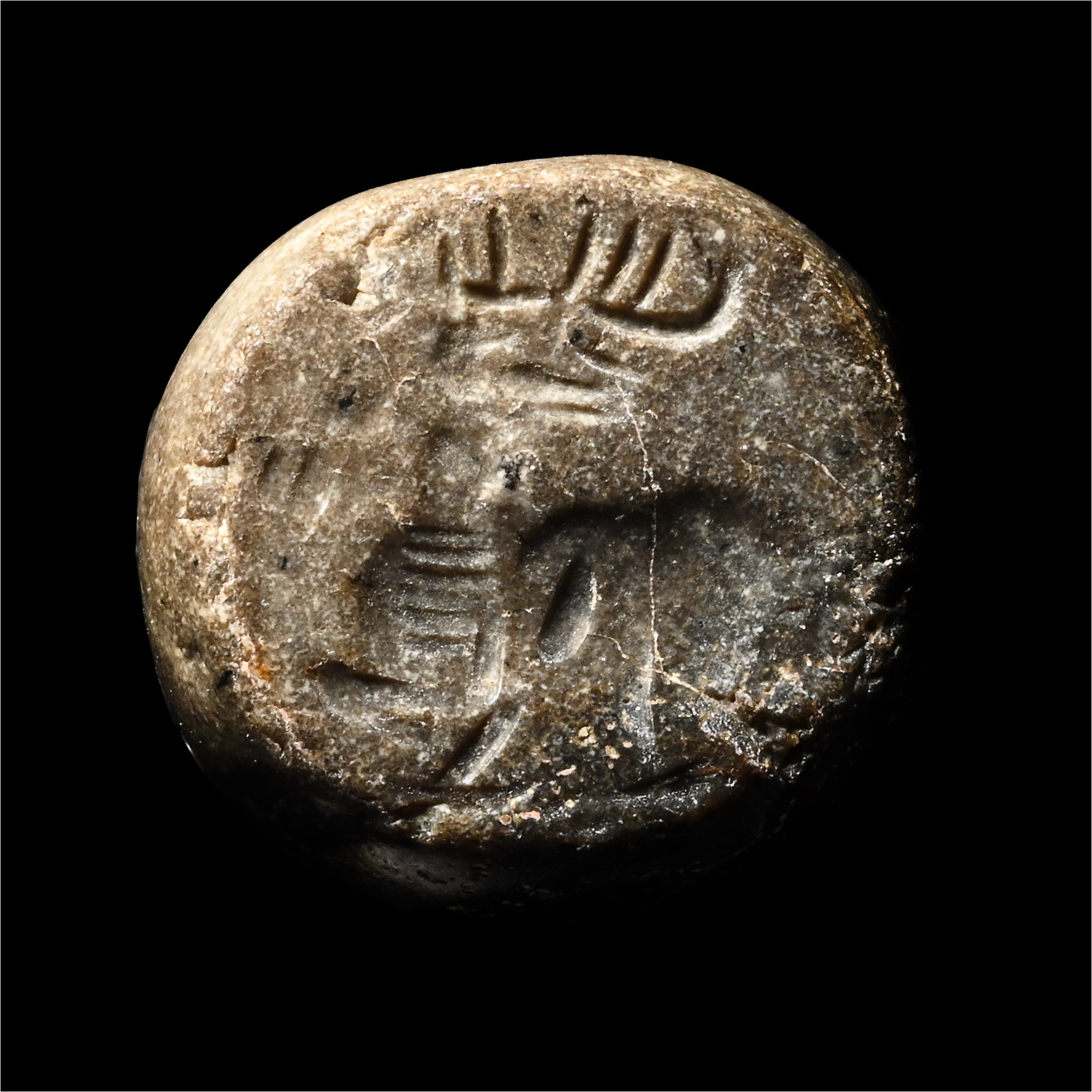 Sasanian Grey Stone Stamp Seal with Stag