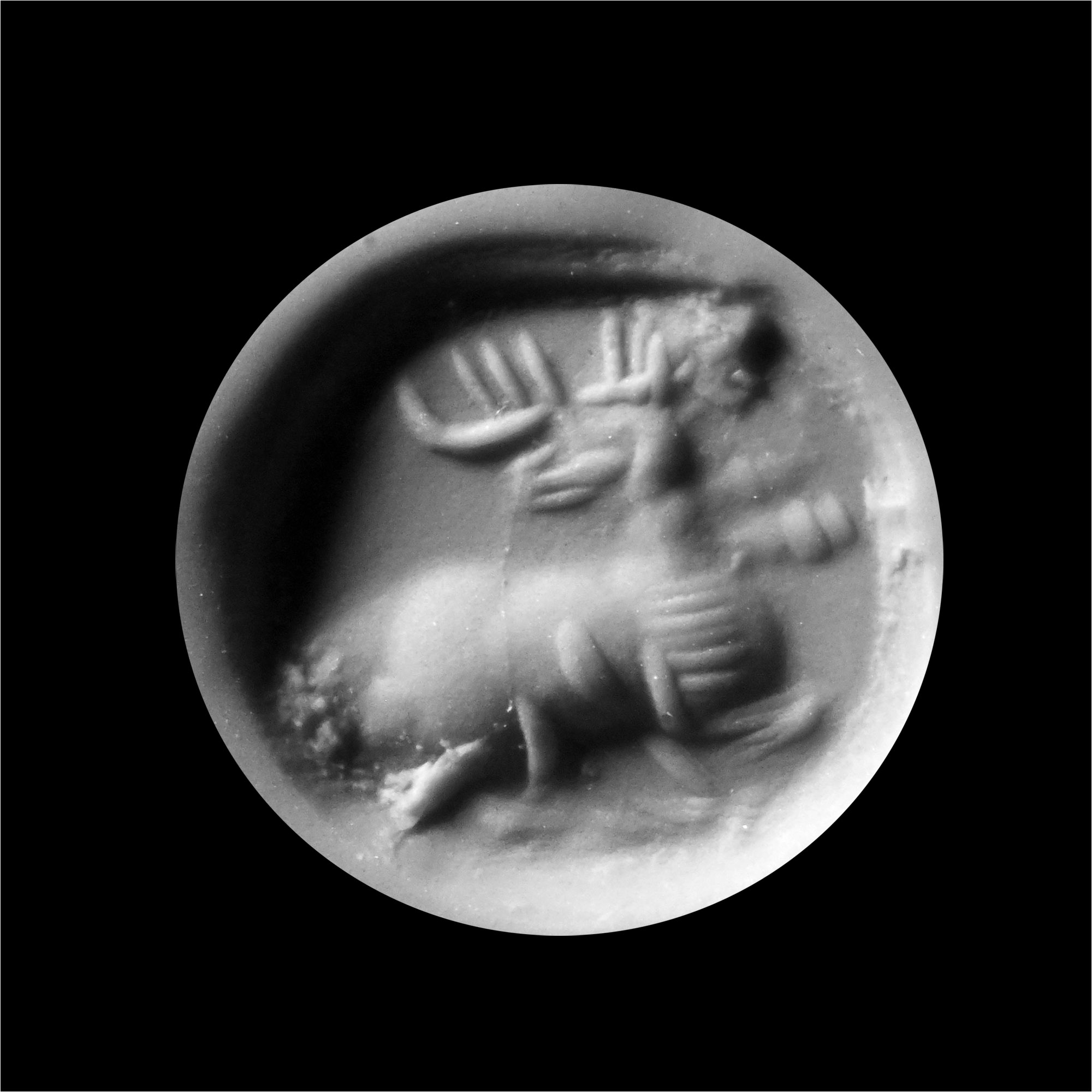 Sasanian Grey Stone Stamp Seal with Stag