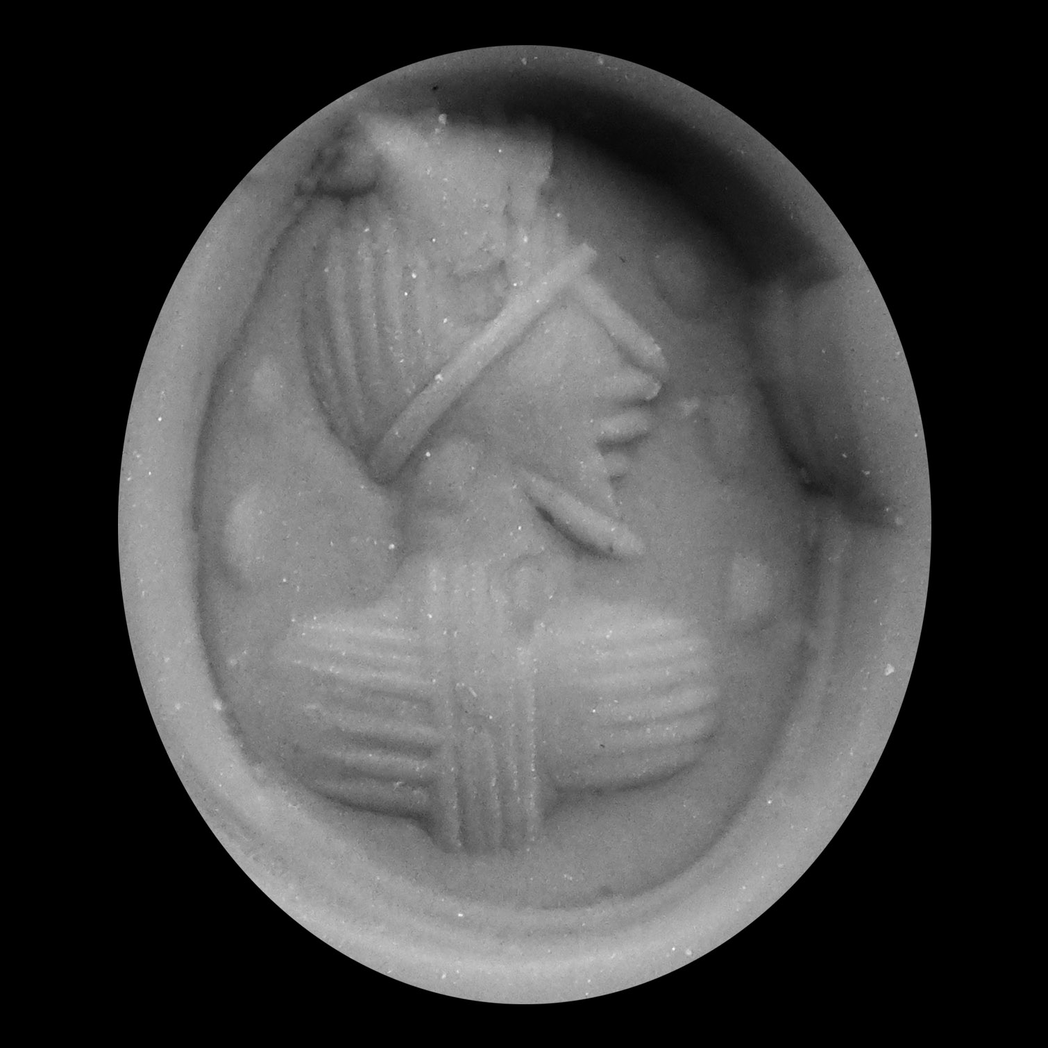 Sasanian Carnelian Stamp Seal with Bust