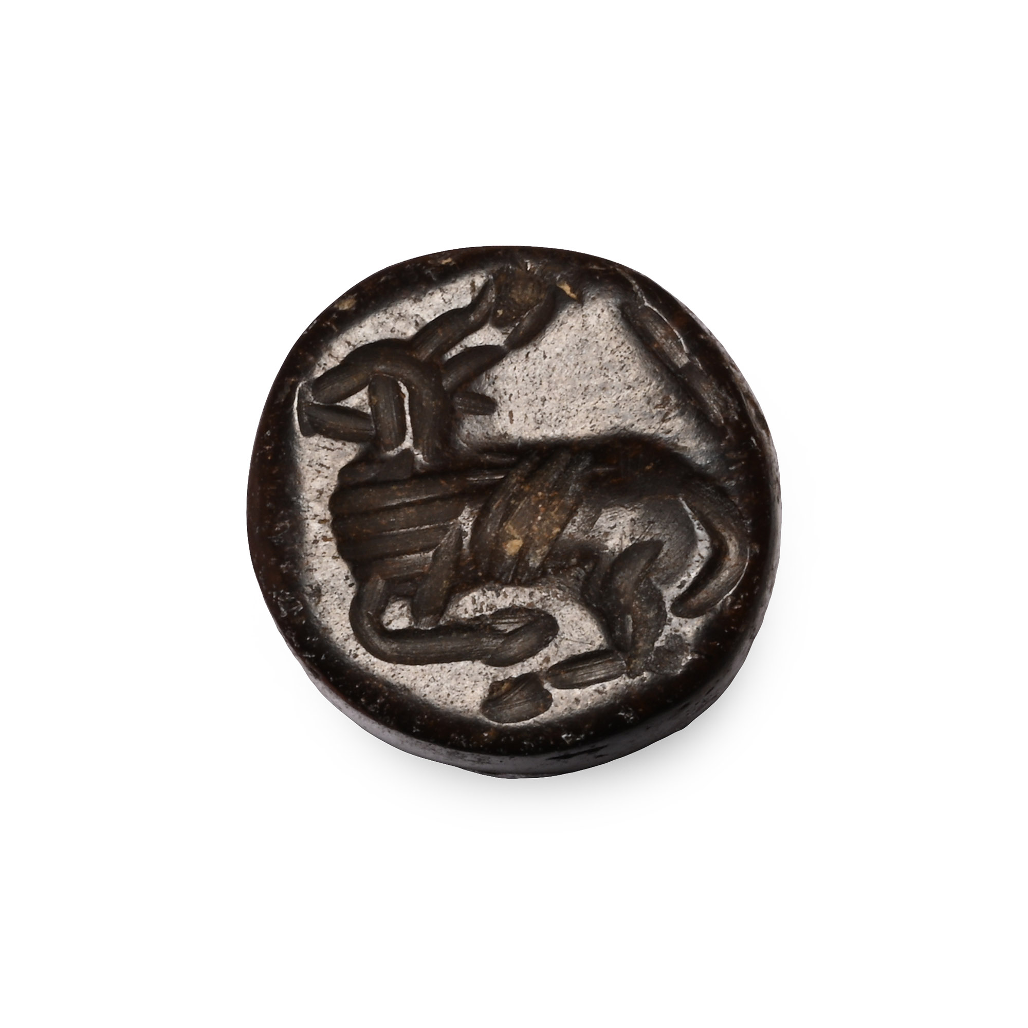 Sasanian Haematite Stamp Seal with Recumbent Antelope