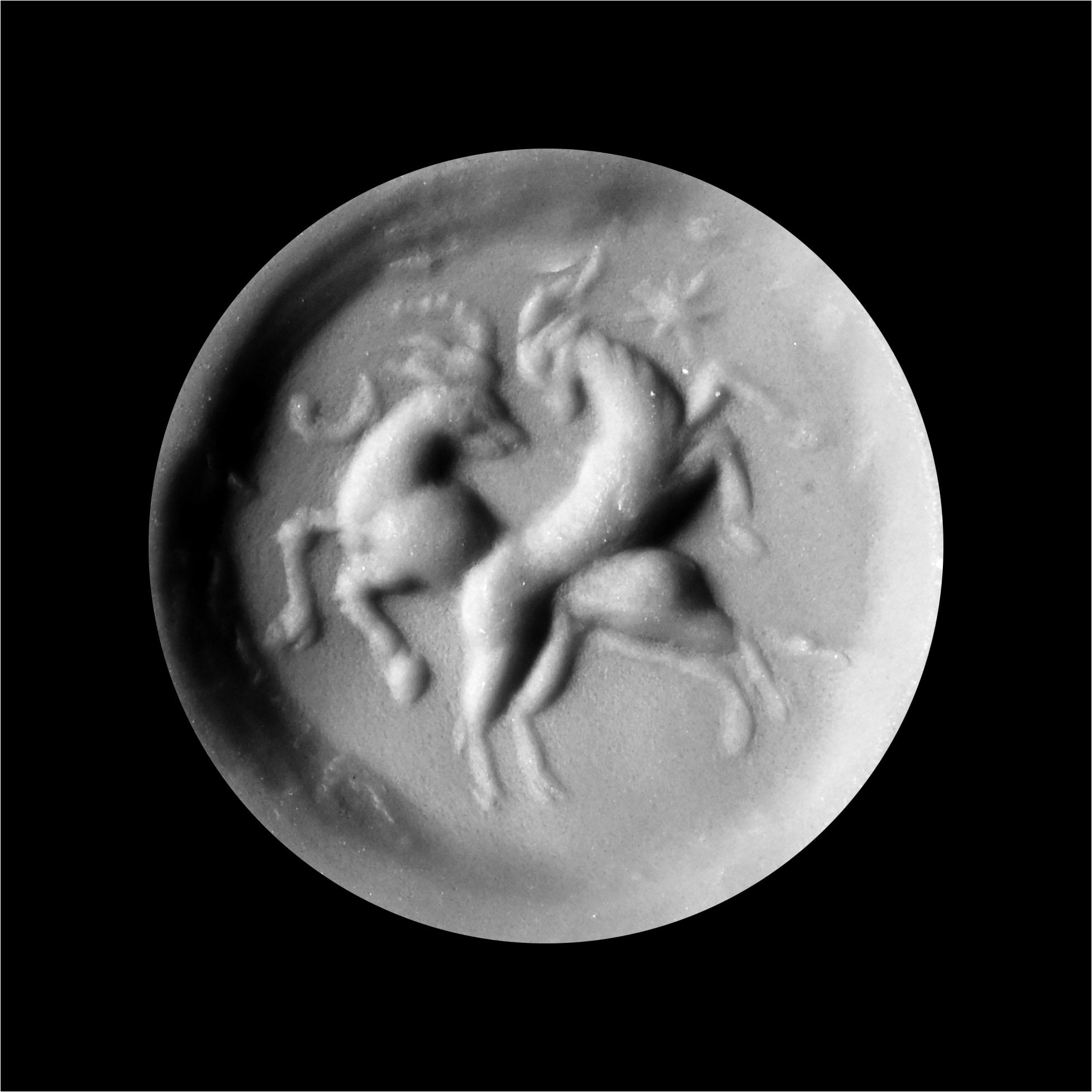 Sasanian Pink Banded Agate Stamp Seal with Two Ibexes
