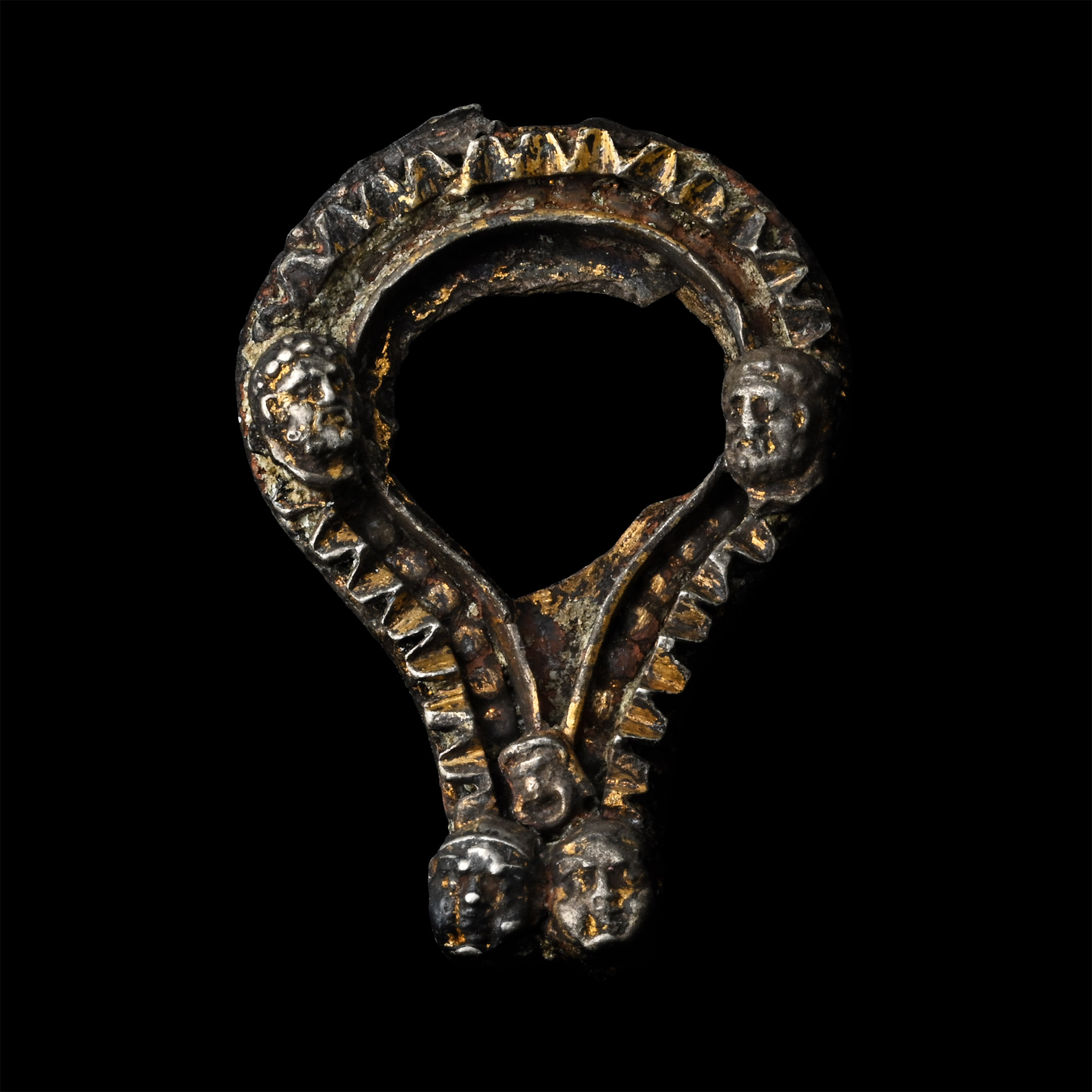 Post Medieval Silver-Gilt Bronze Mount with Faces