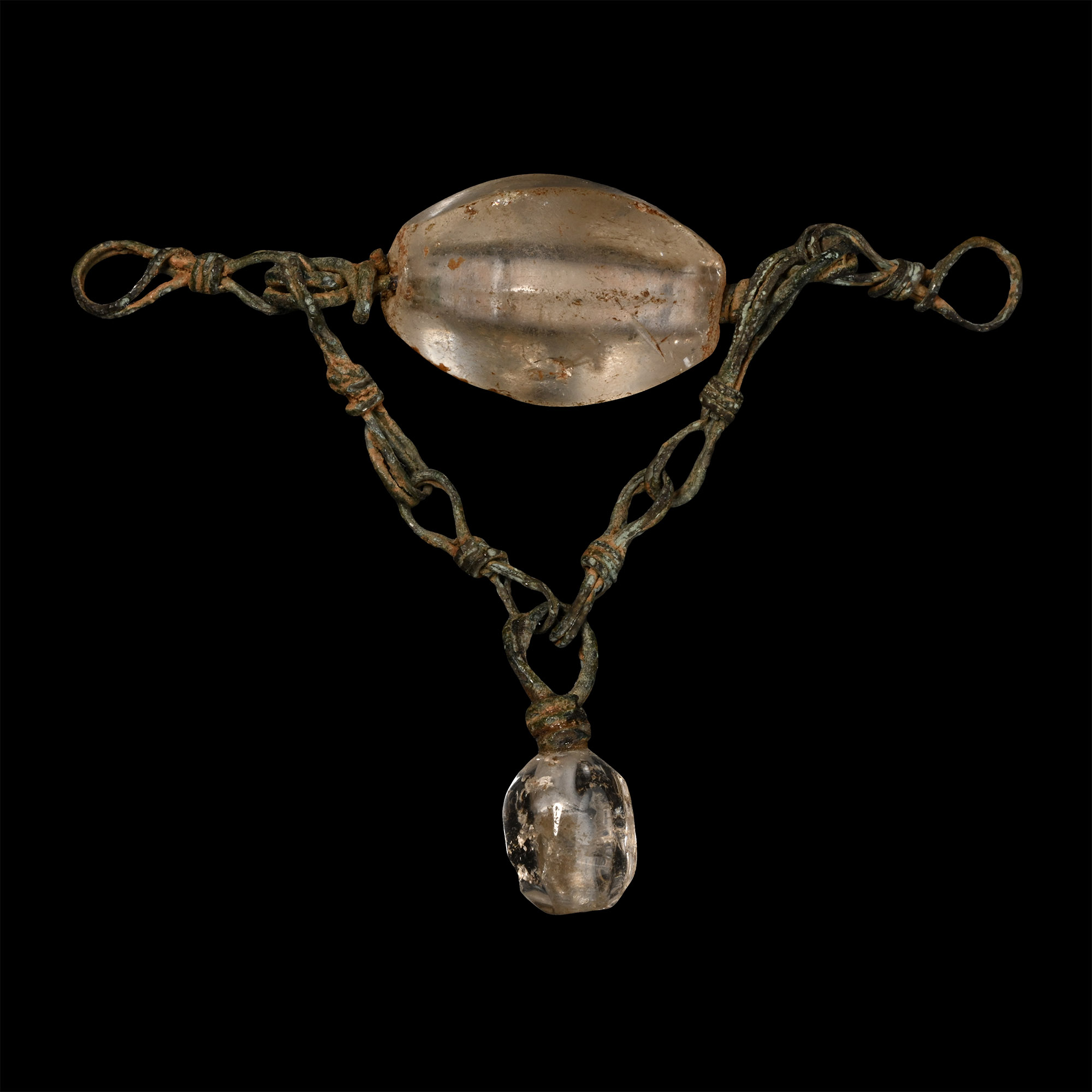 Roman Bronze Chain and Rock Crystal Pendant Set