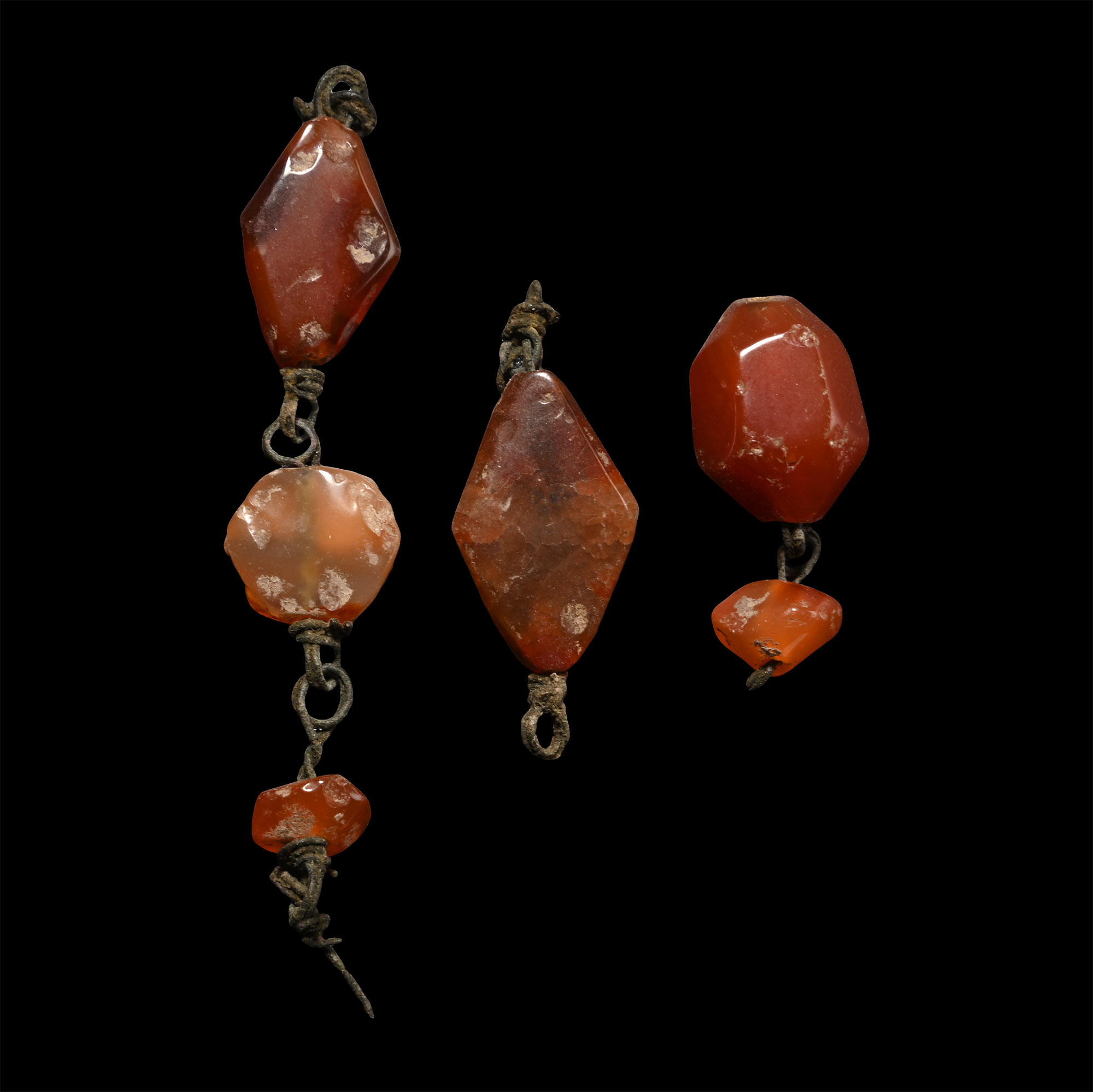 Roman Bronze and Carnelian Bracelet Elements