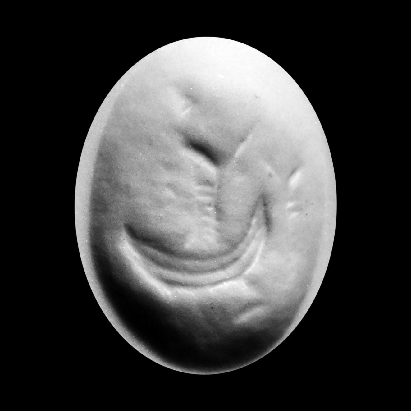 Neo-Babylonian Black Stone Stamp Seal with Figure in Boat