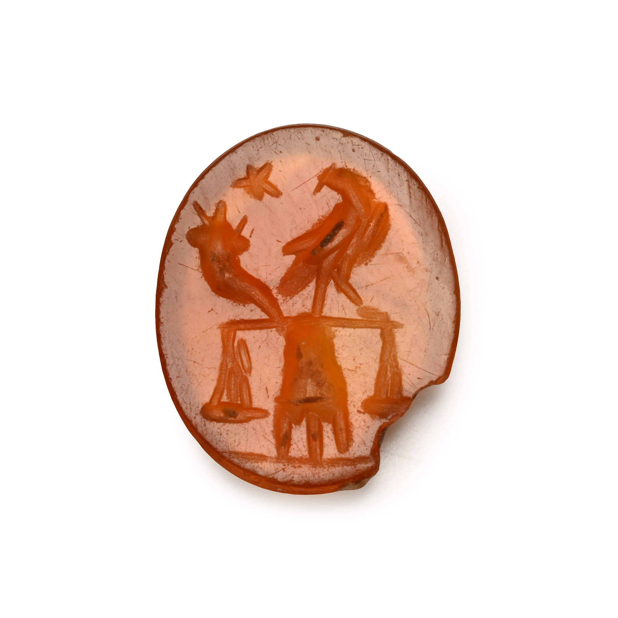 Roman Eagle on Scale and Mosius Beside Cornucopia and Star Carnelian Gemstone