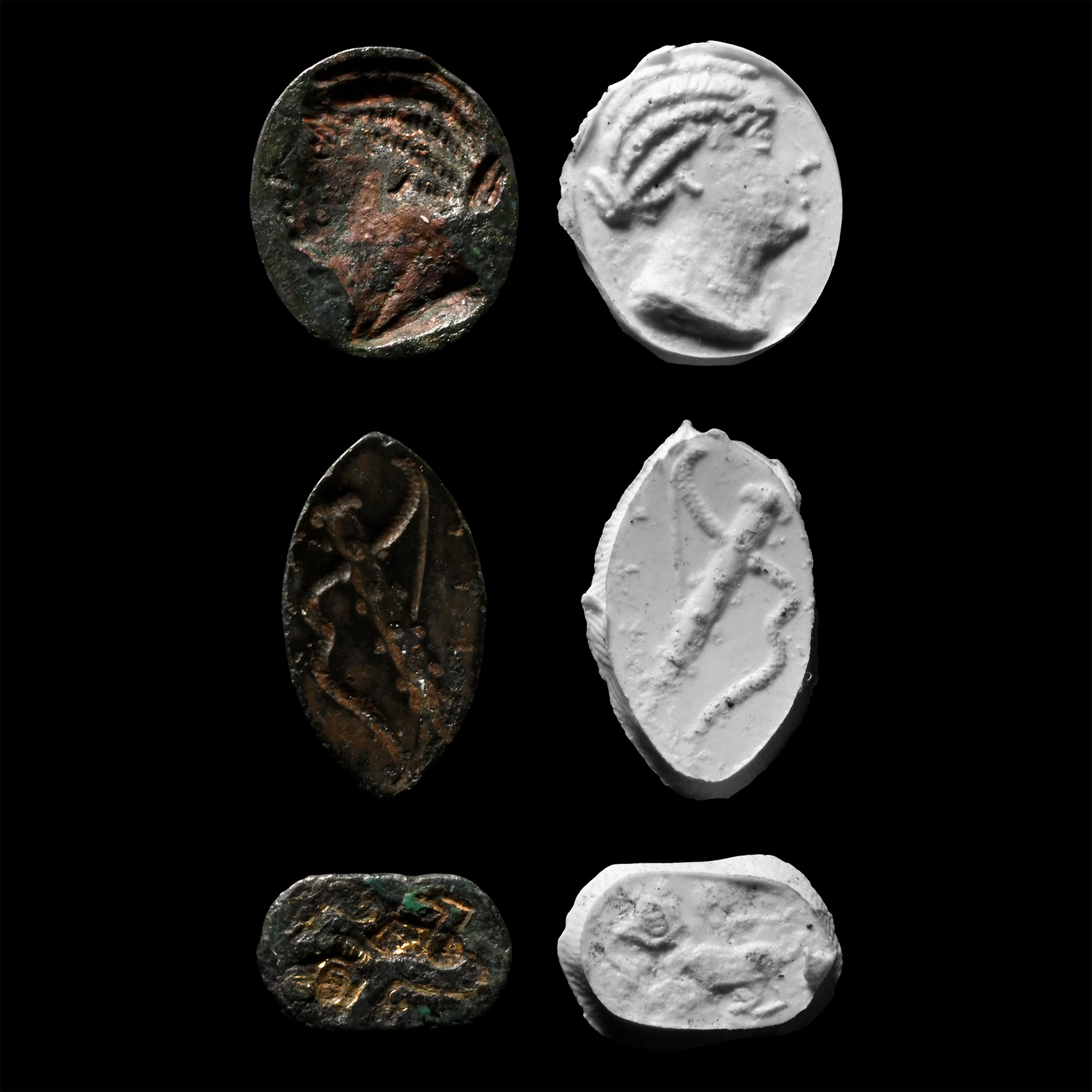 Greek Bronze Ring Bezel and Intaglio Group