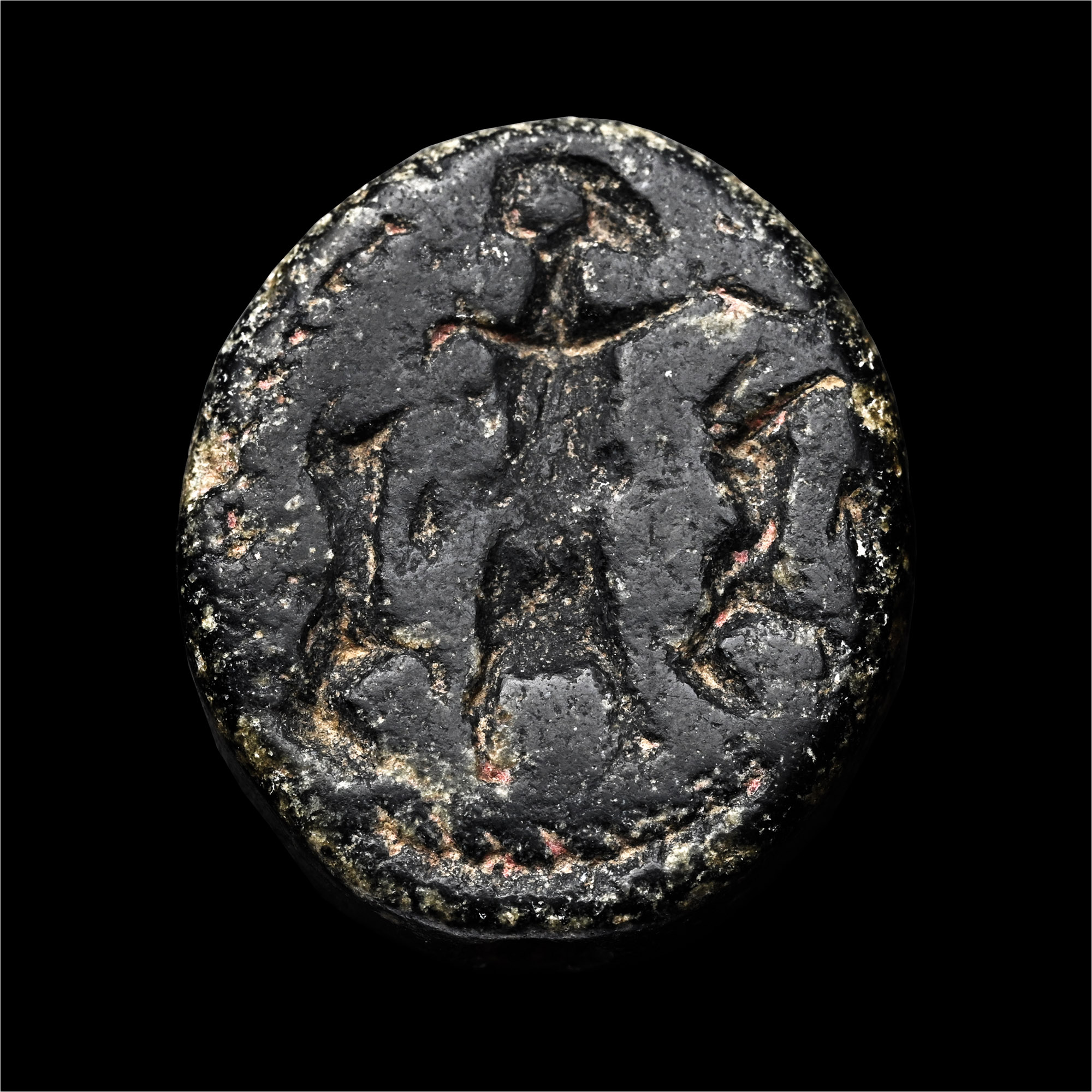 Western Asiatic Black Stone Stamp Seal with Master of Animals