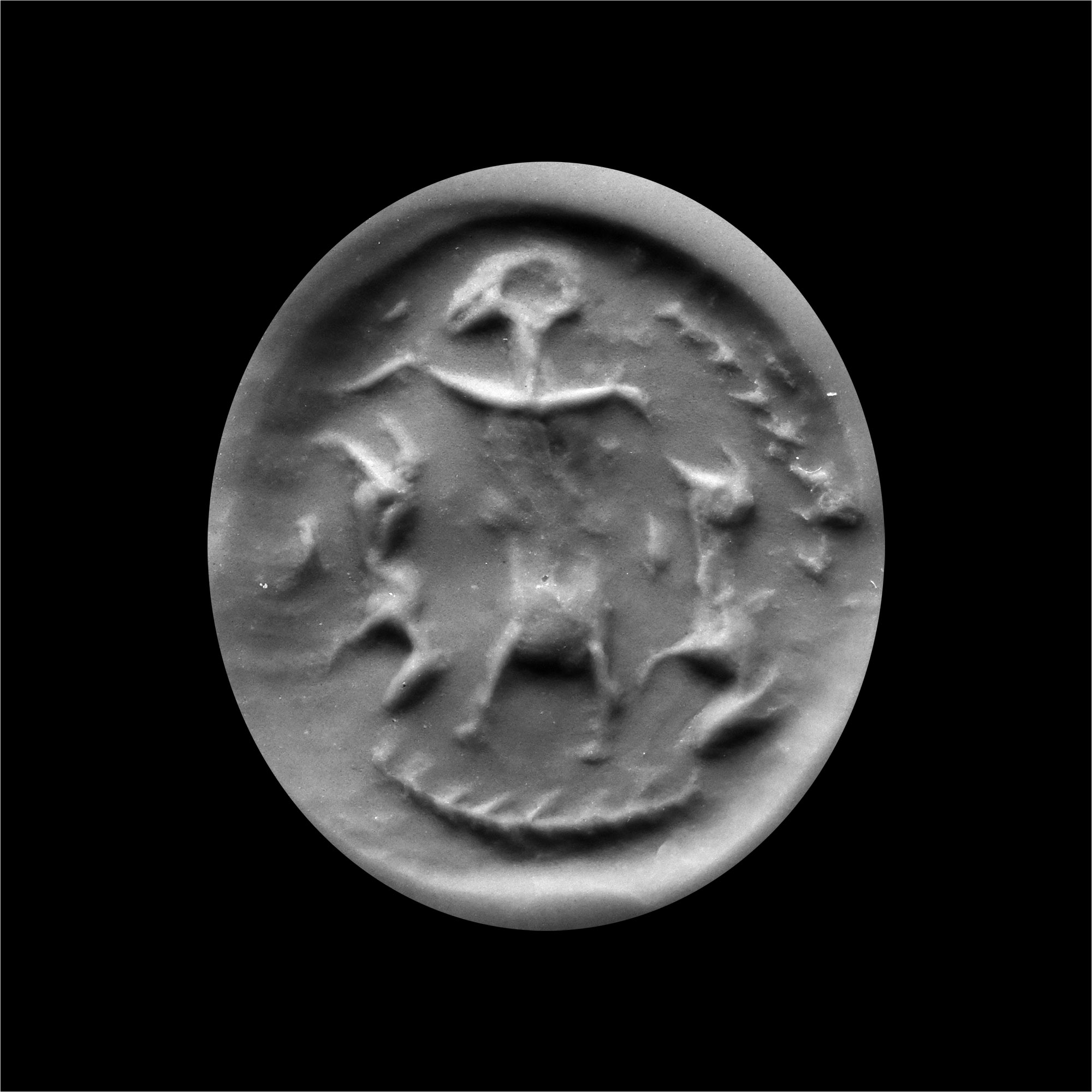 Western Asiatic Black Stone Stamp Seal with Master of Animals