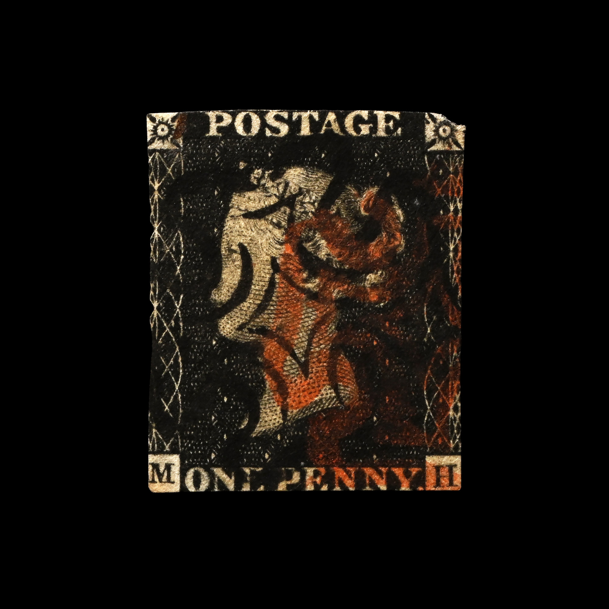 Victorian Penny Black Re-entry with 'Black & Red' Maltese Crosses