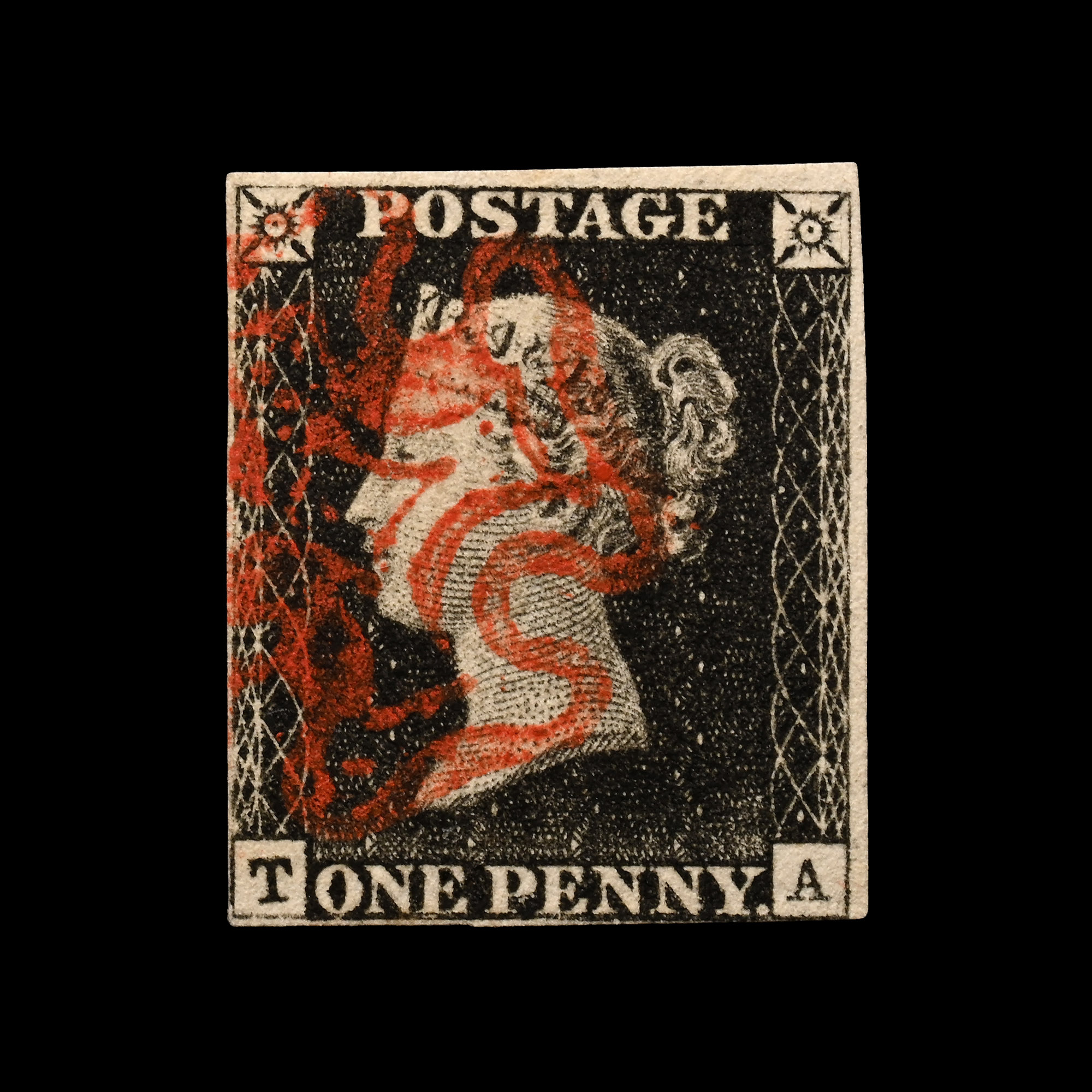 Victorian Penny Black with 'Stonehaven - Red Double Lined' Maltese Cross