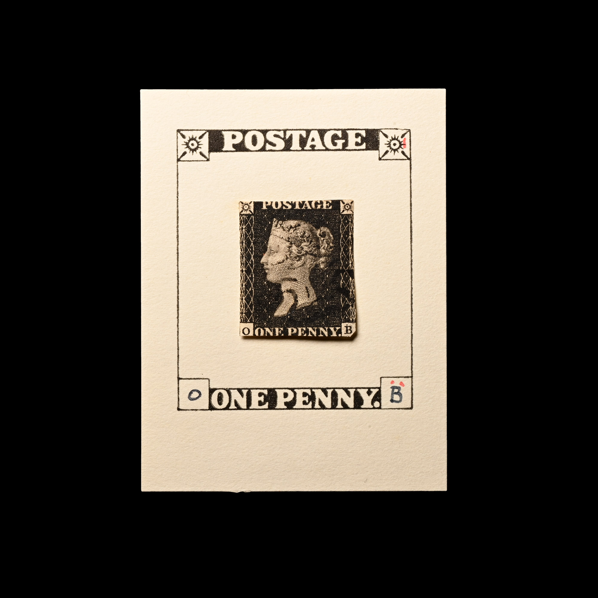 Victorian Penny Black Re-entry with Black Maltese Cross