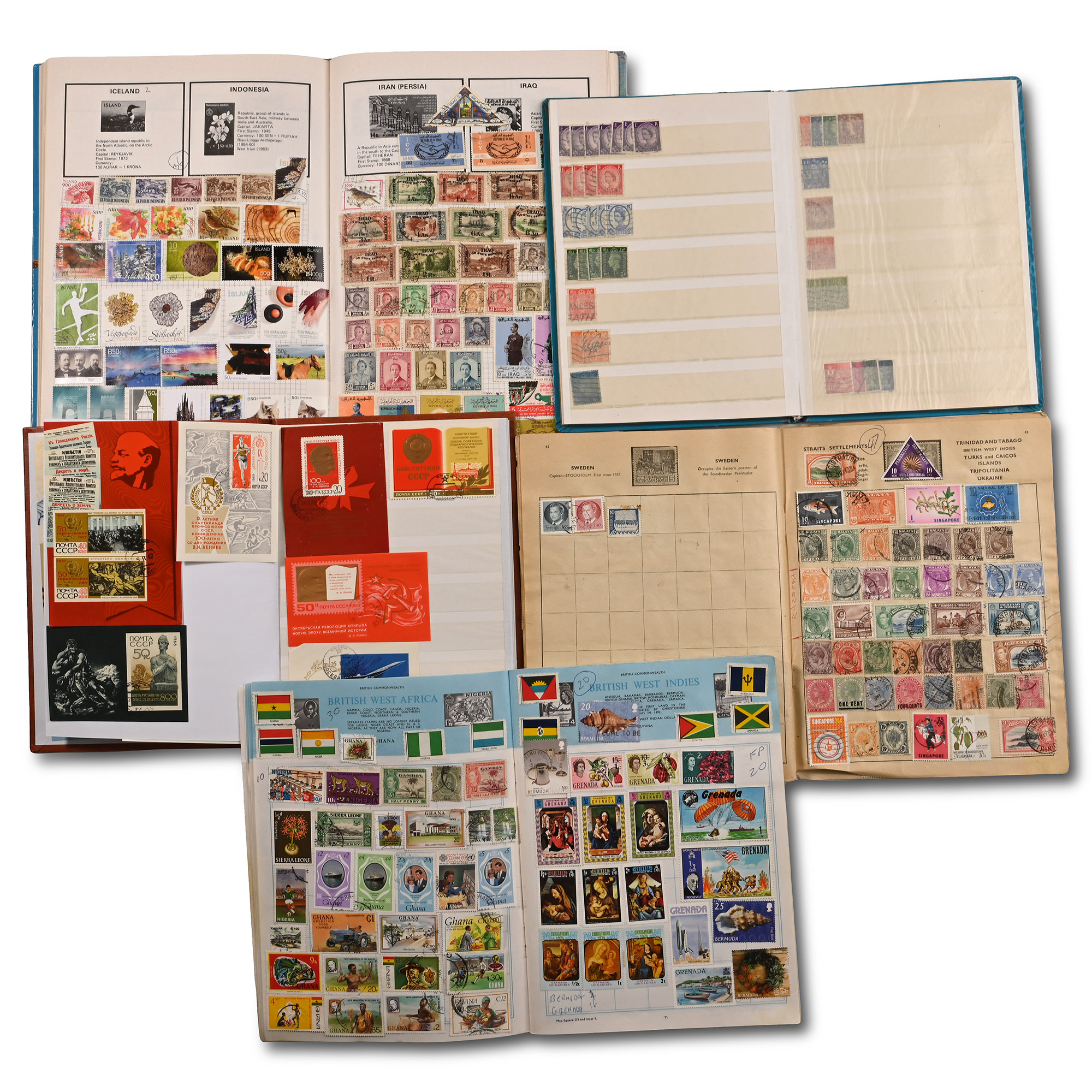 Collection of World Stamps in Five Albums