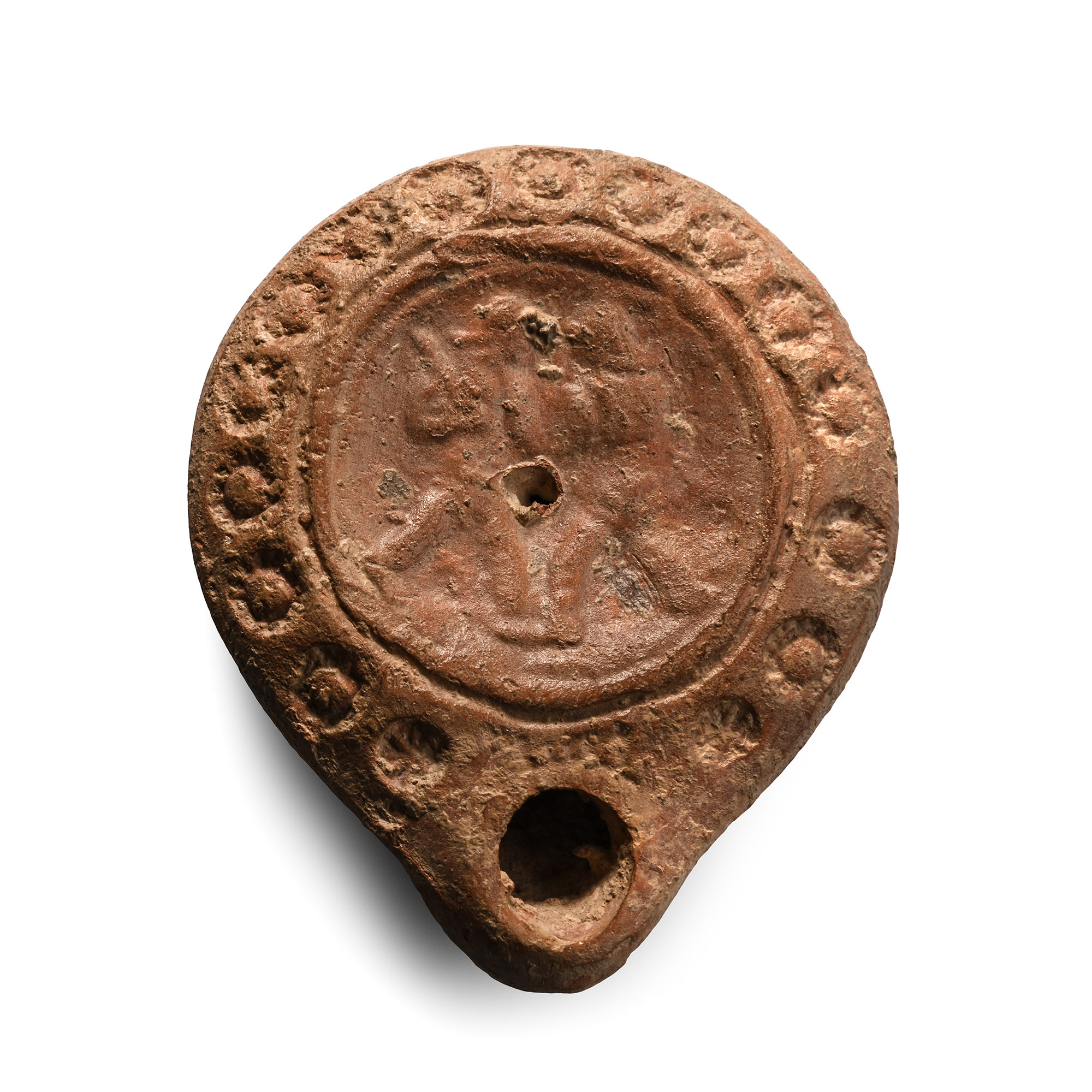 Roman Terracotta Oil Lamp with Fighting Gladiators