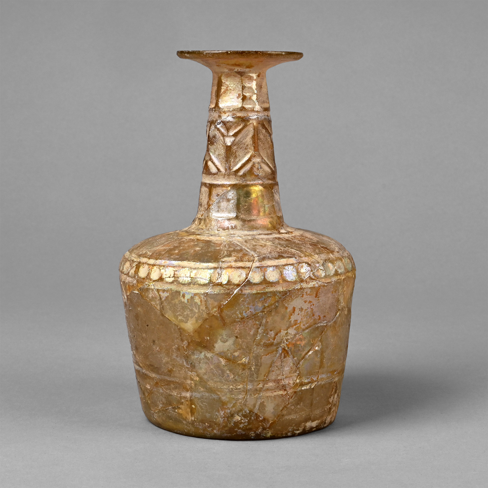 Large Western Asiatic Faceted Glass Vessel