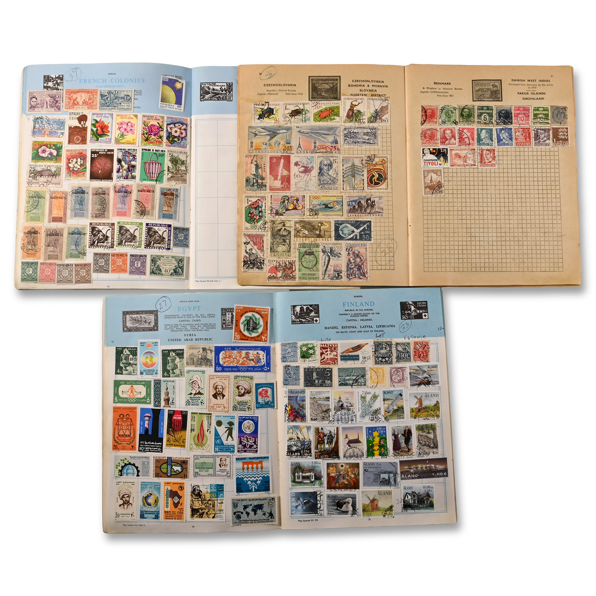 Collection of World Stamps in Six Albums and Various Bags