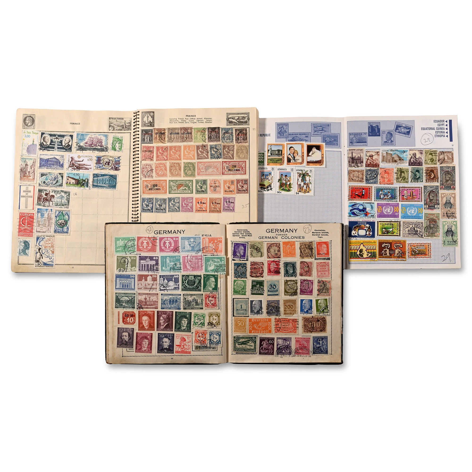 Collection of World Stamps in Six Albums and Various Bags