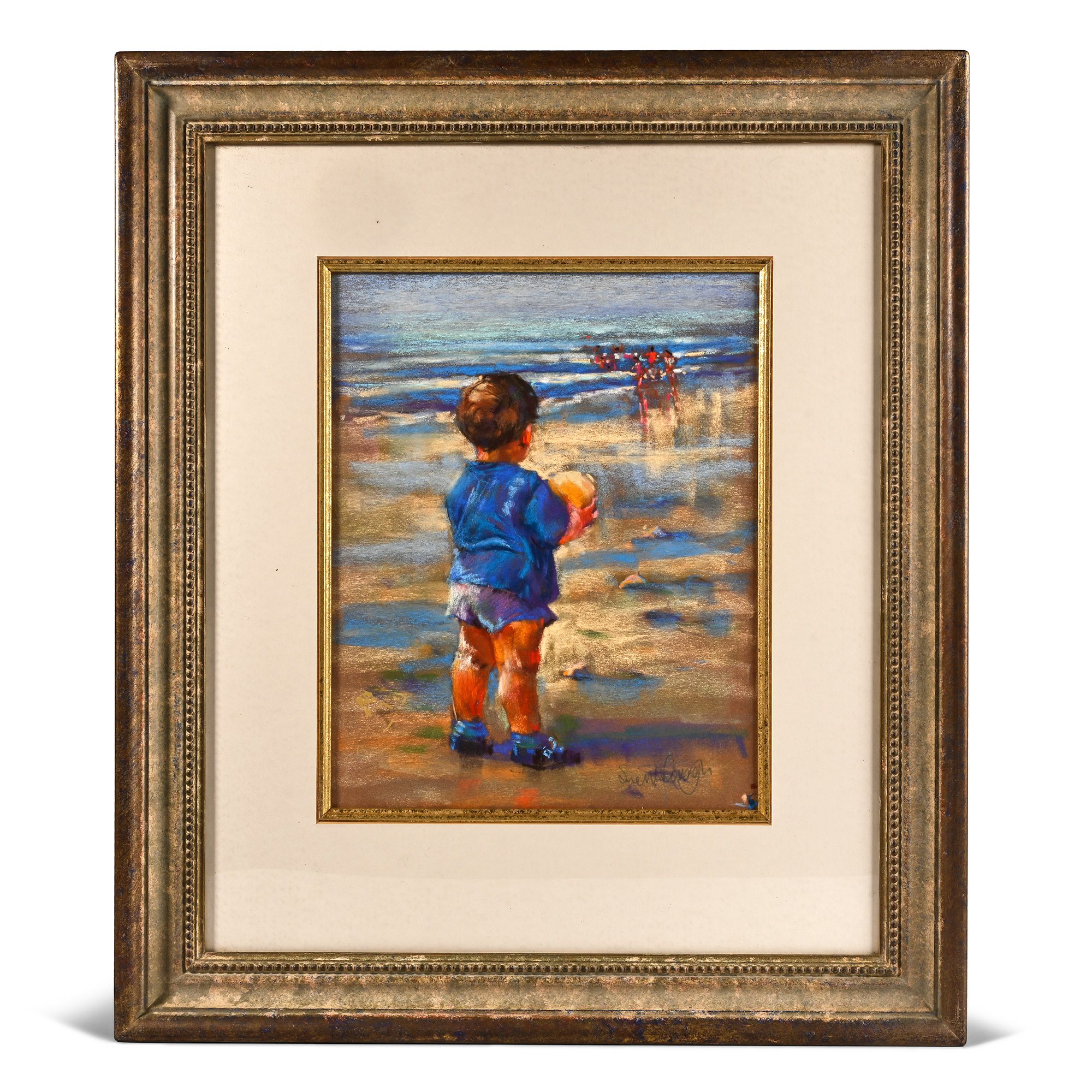 Pair of Pastel Paintings of Children on a Beach by Sue McDough