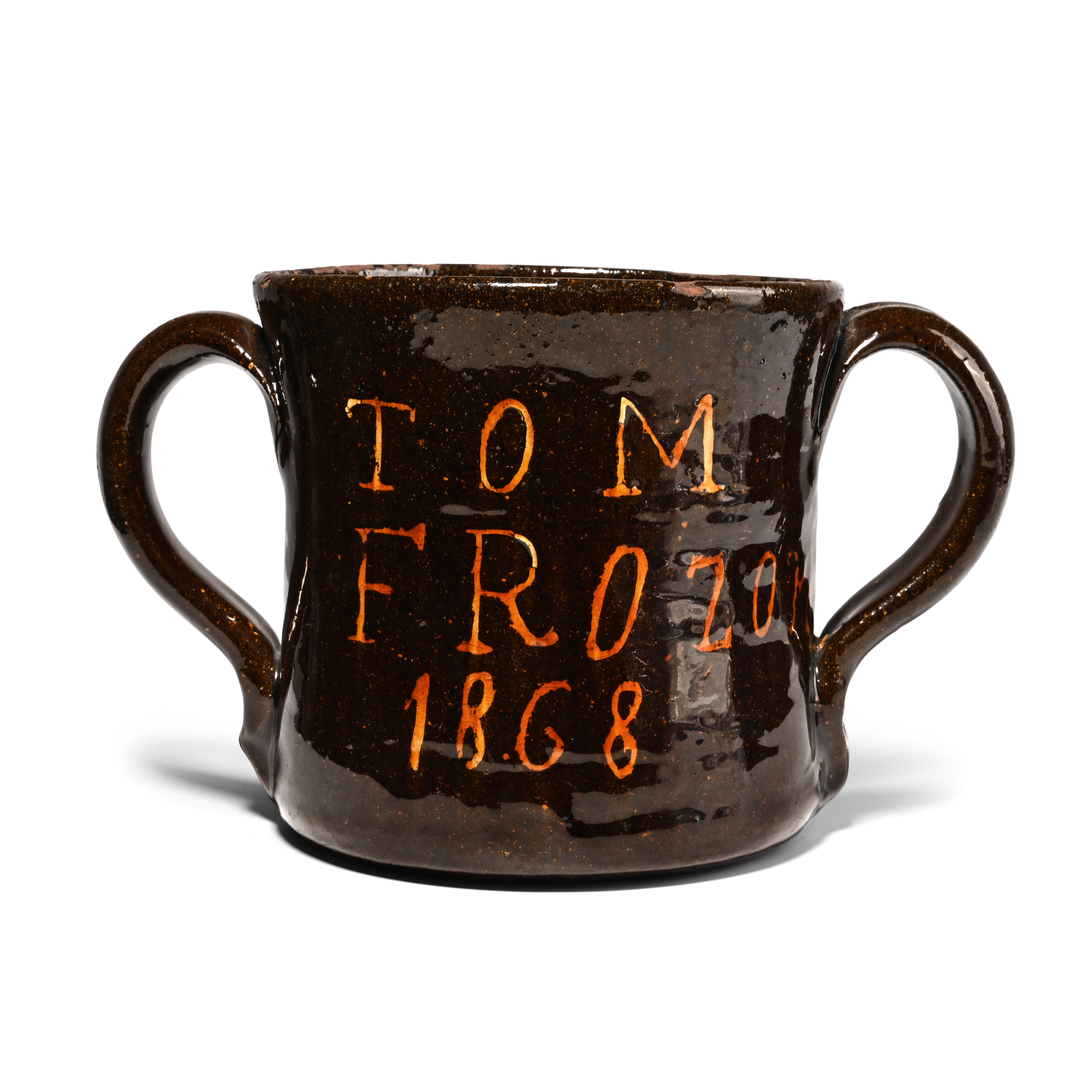 Slipware Frog 'Loving Cup' Named Tom Frozon and Dated