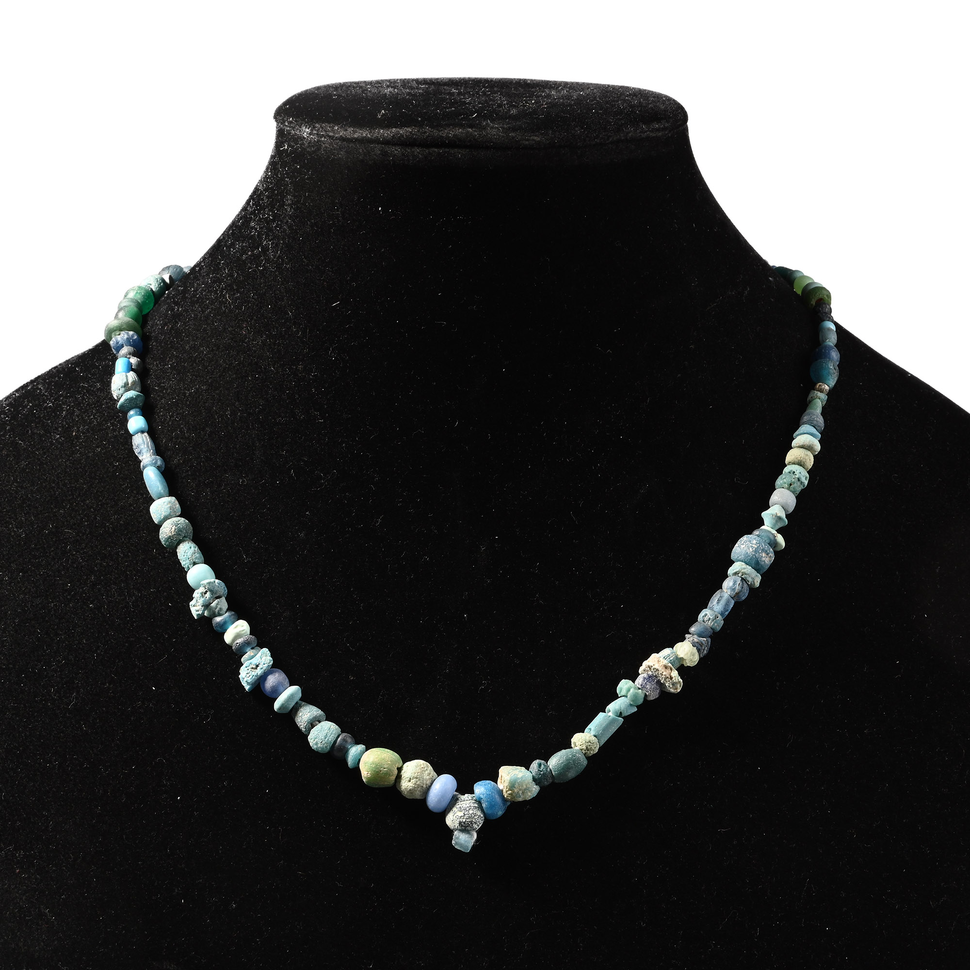 Achaemenid Blue and Green Glass and Other Bead Necklace String