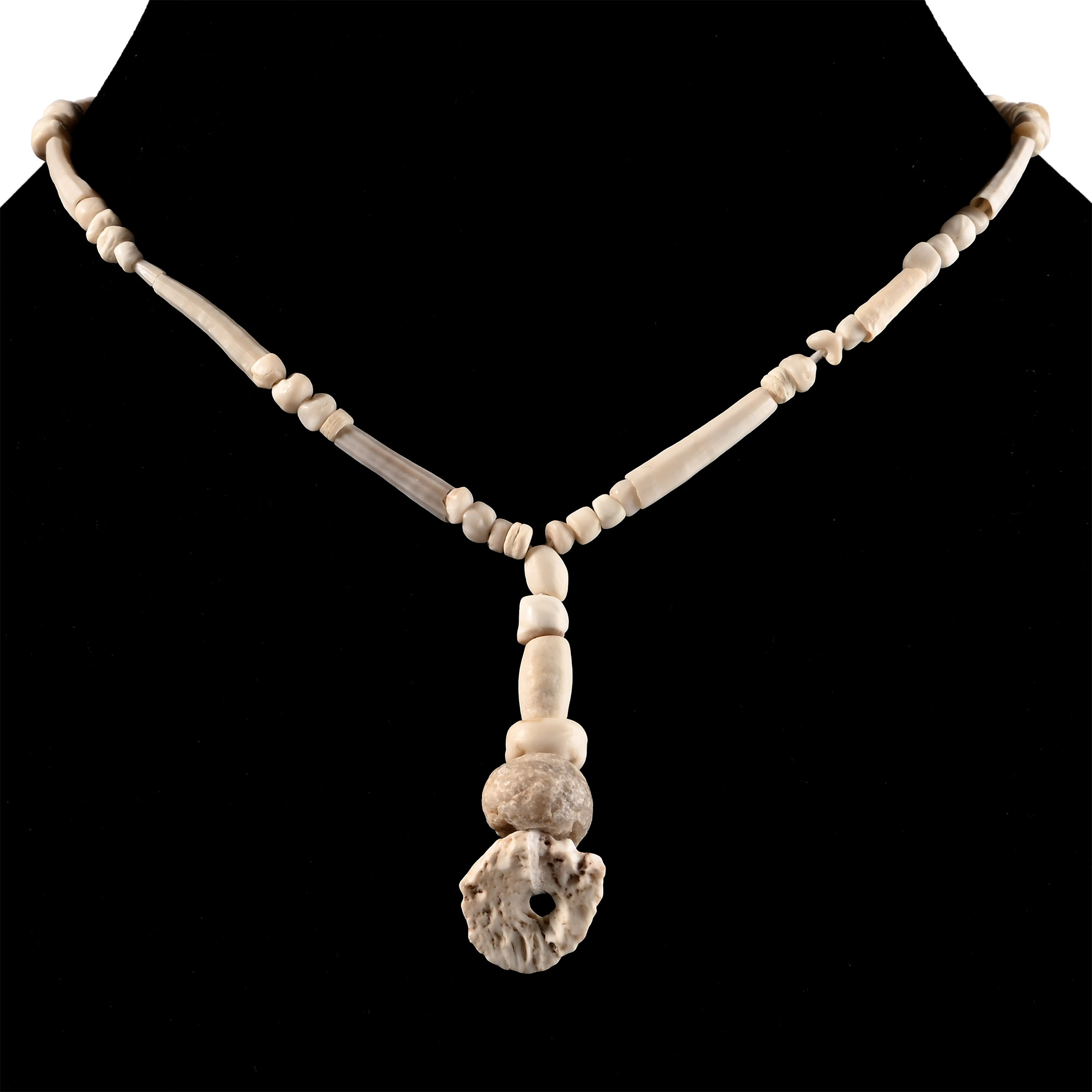 Western Asiatic Cream Glass and Other Bead Necklace String
