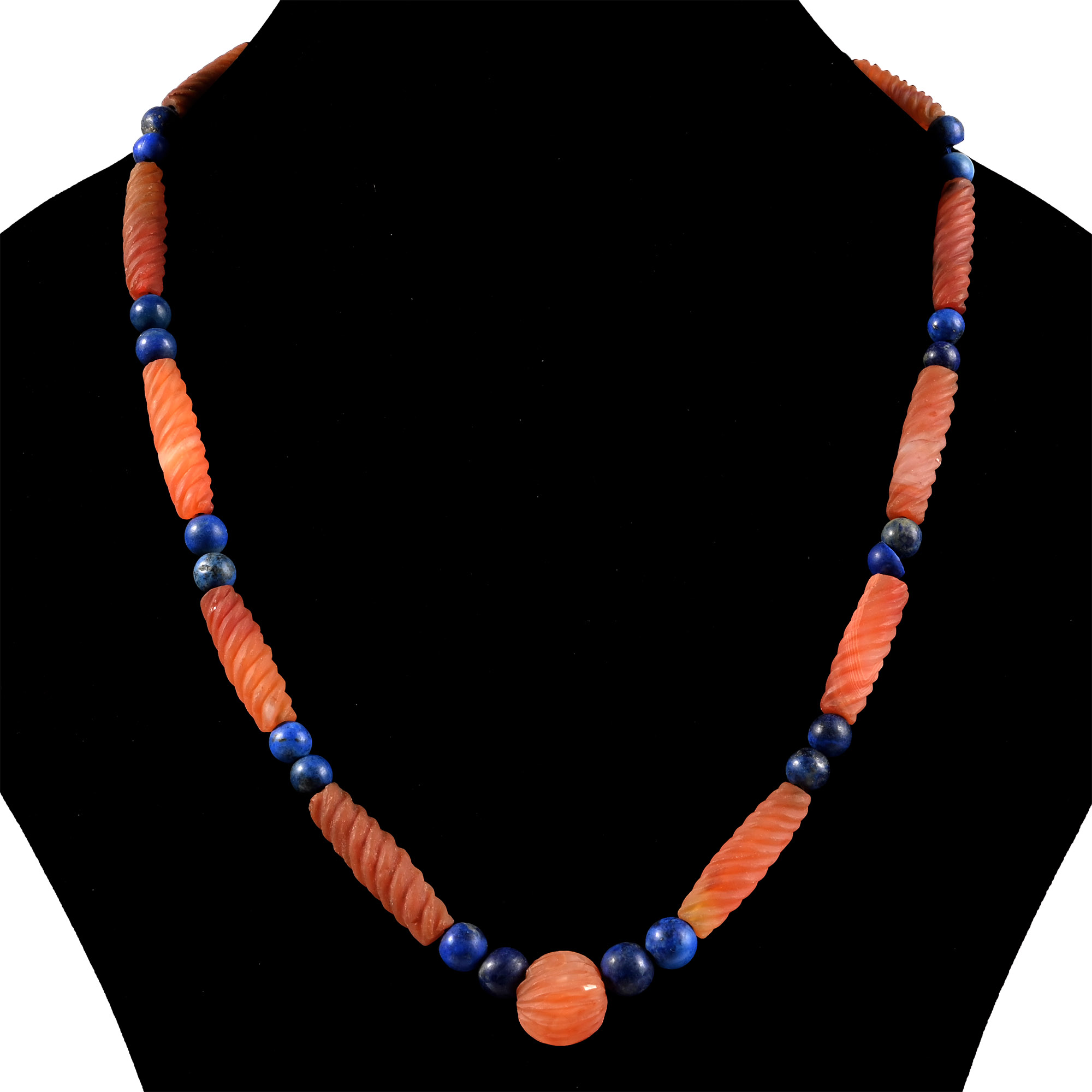 Bactrian Style Lapis Lazuli and Carnelian Bead Necklace String