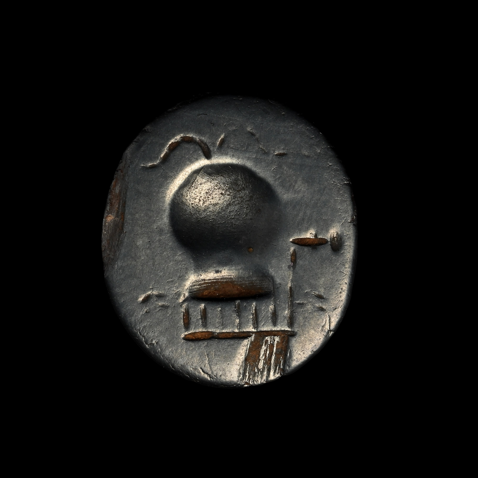 Roman Gnostic Haematite Bifacial Gemstone with Uterus and Inscription