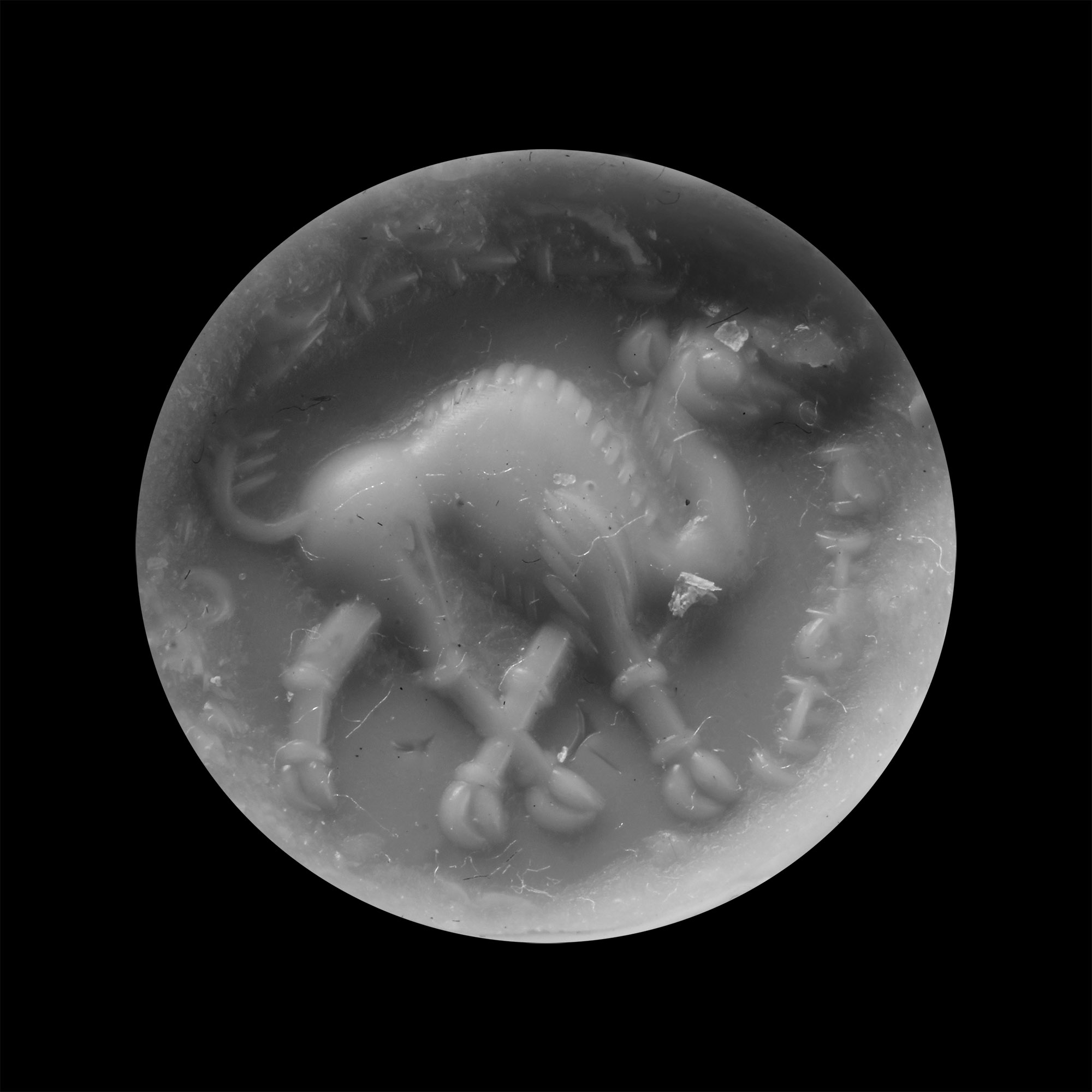 Sasanian Banded Agate Stamp Seal with a Dromedary Camel and Inscription