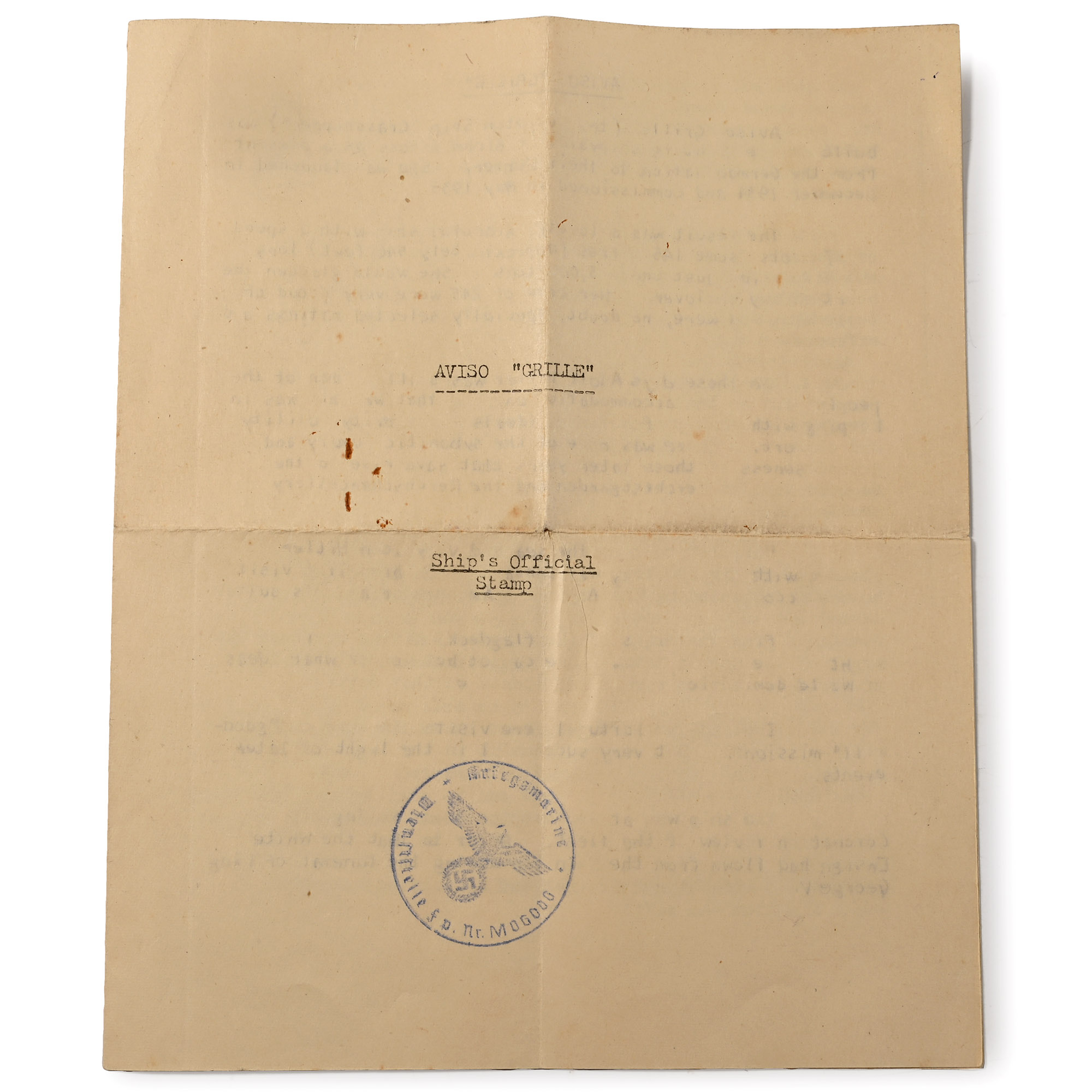 Archive of Original Photographs and Story of the German Ship 'Grille' with Ship's Official Stamp
