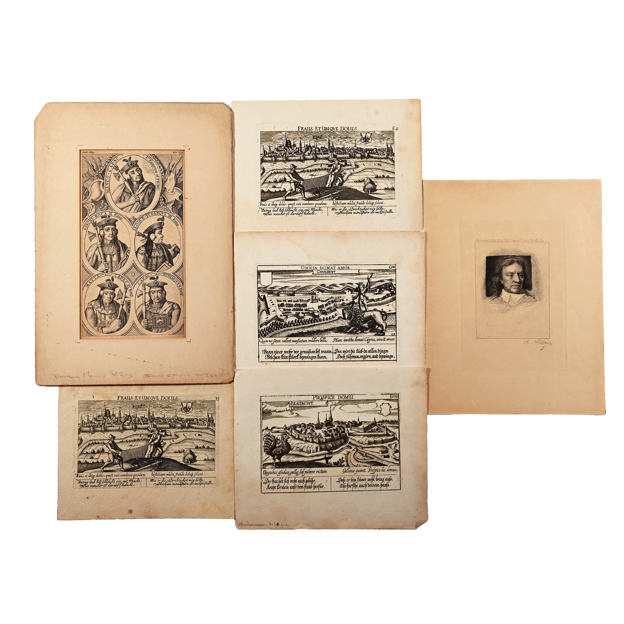 Original Copper Plate Engravings by Daniel Meisner and Others of Inca Rulers and Oliver Cromwell
