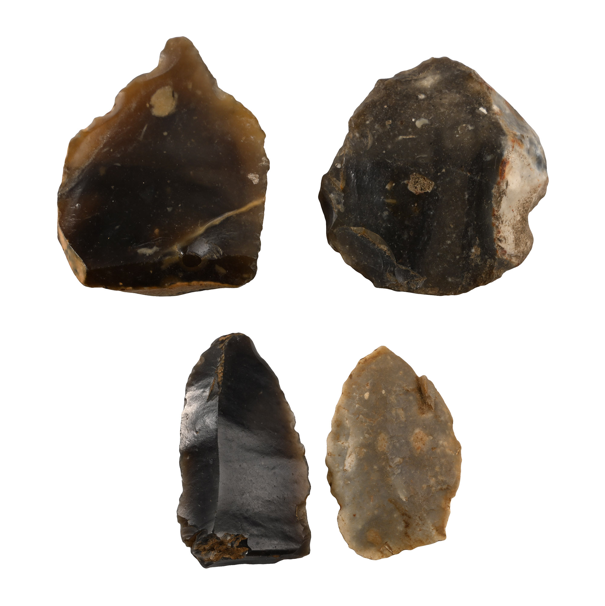 Stone Age Knapped Flint Drill, Arrowhead and Scraper Collection