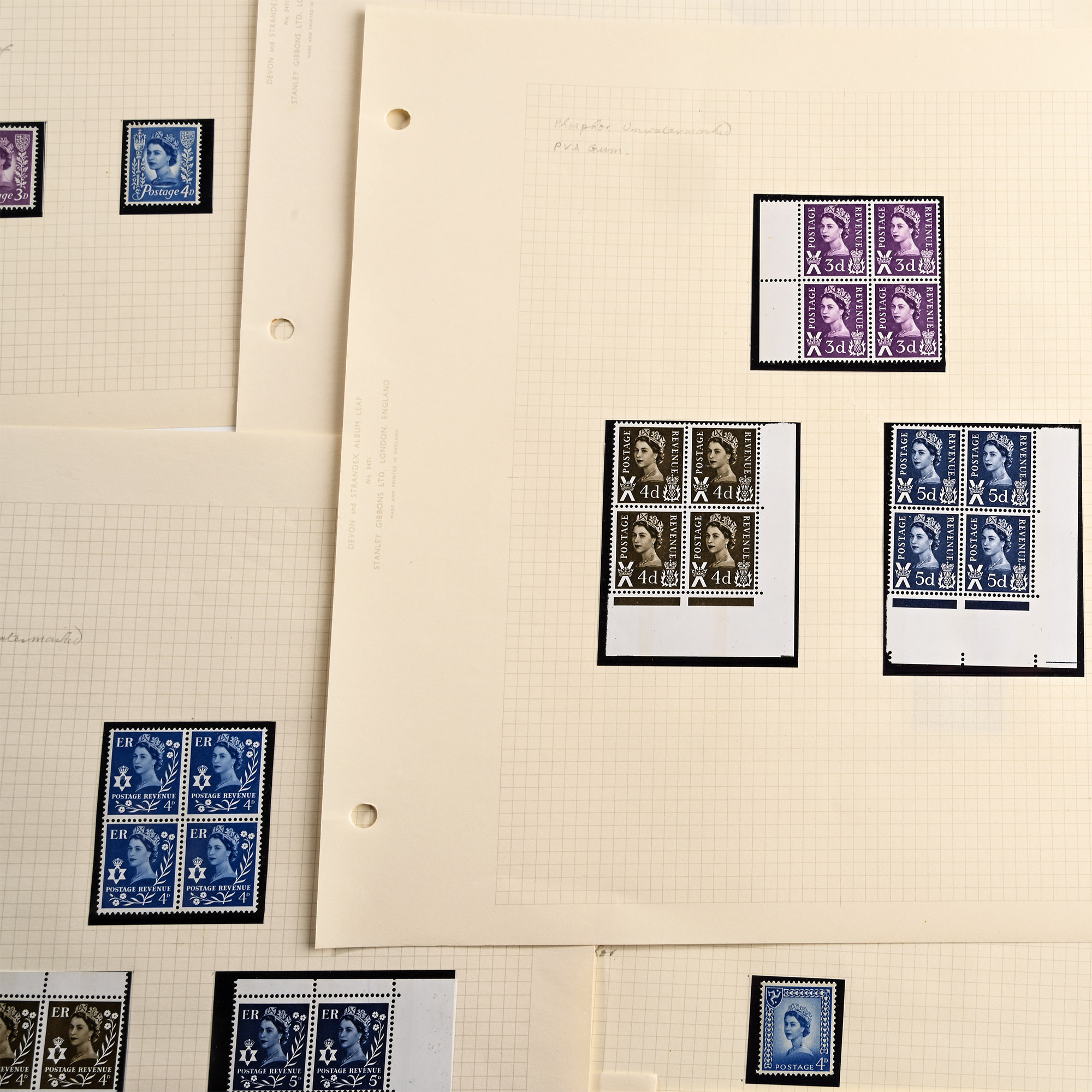 Queen Elizabeth II (QEII) Jersey, Guernsey, Northern Ireland, Isle of Man, and Scotland Mint Stamp Block Collection