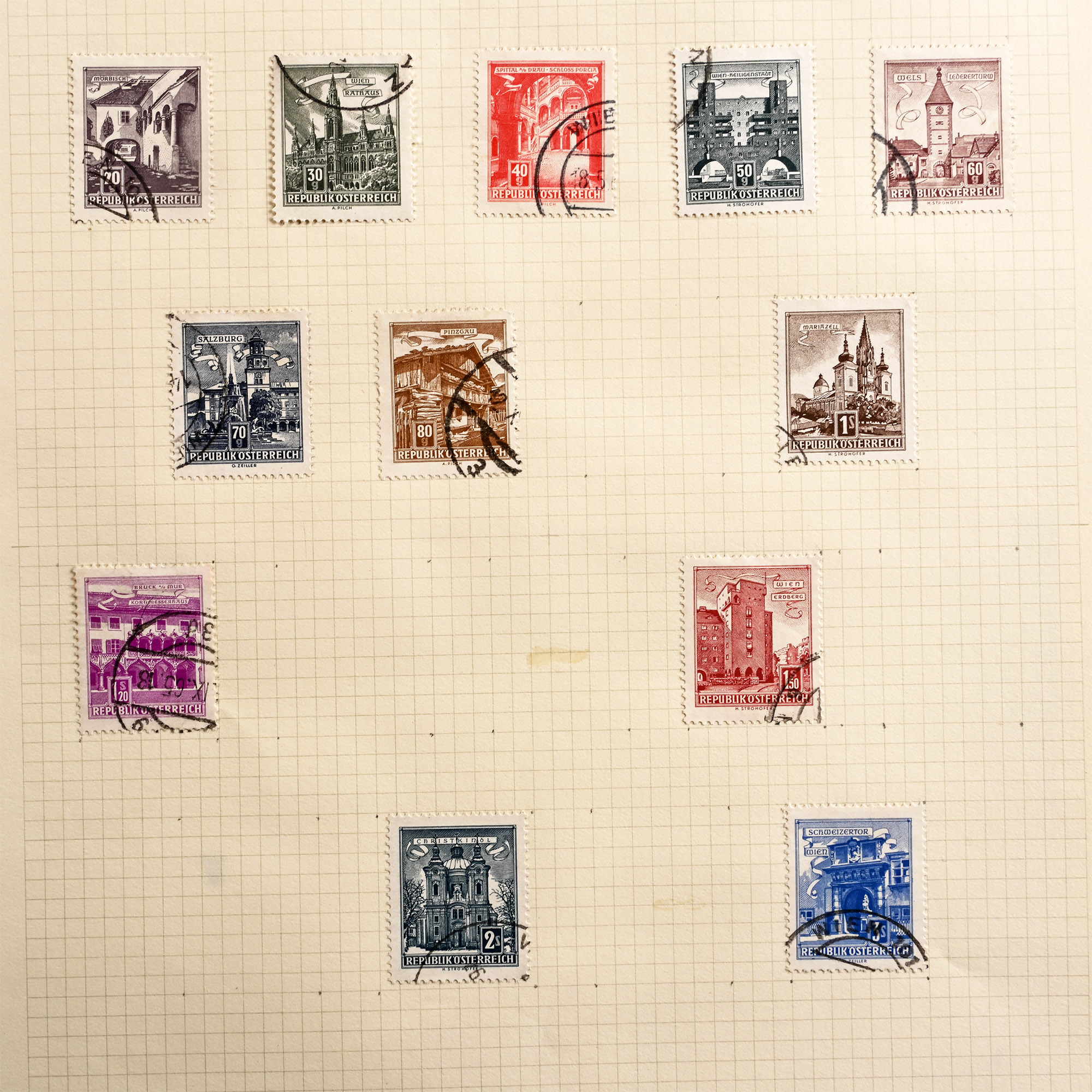 World Stamps on Album Pages